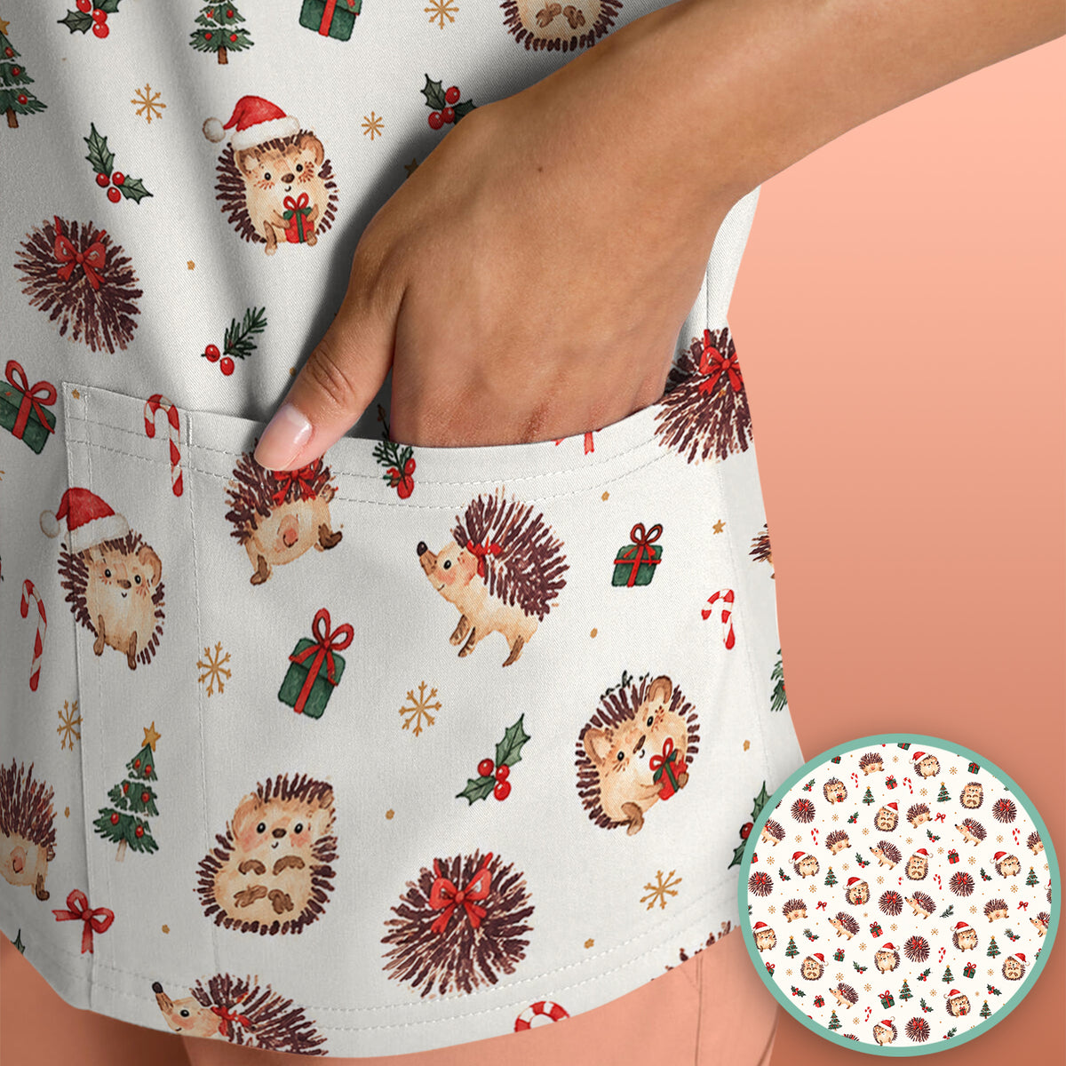 Christmas Hedgehogs And Gifts Scrub Top, Comfortable Scrubs for Nurses