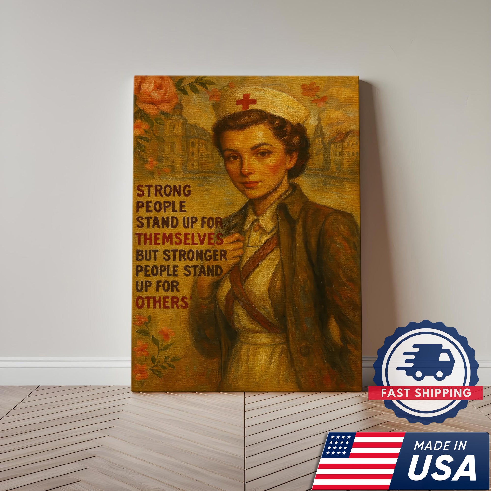 Strong People Stand Up For Others Nurse Canvas, Gift for RN LPN CNA Healthcare Staff