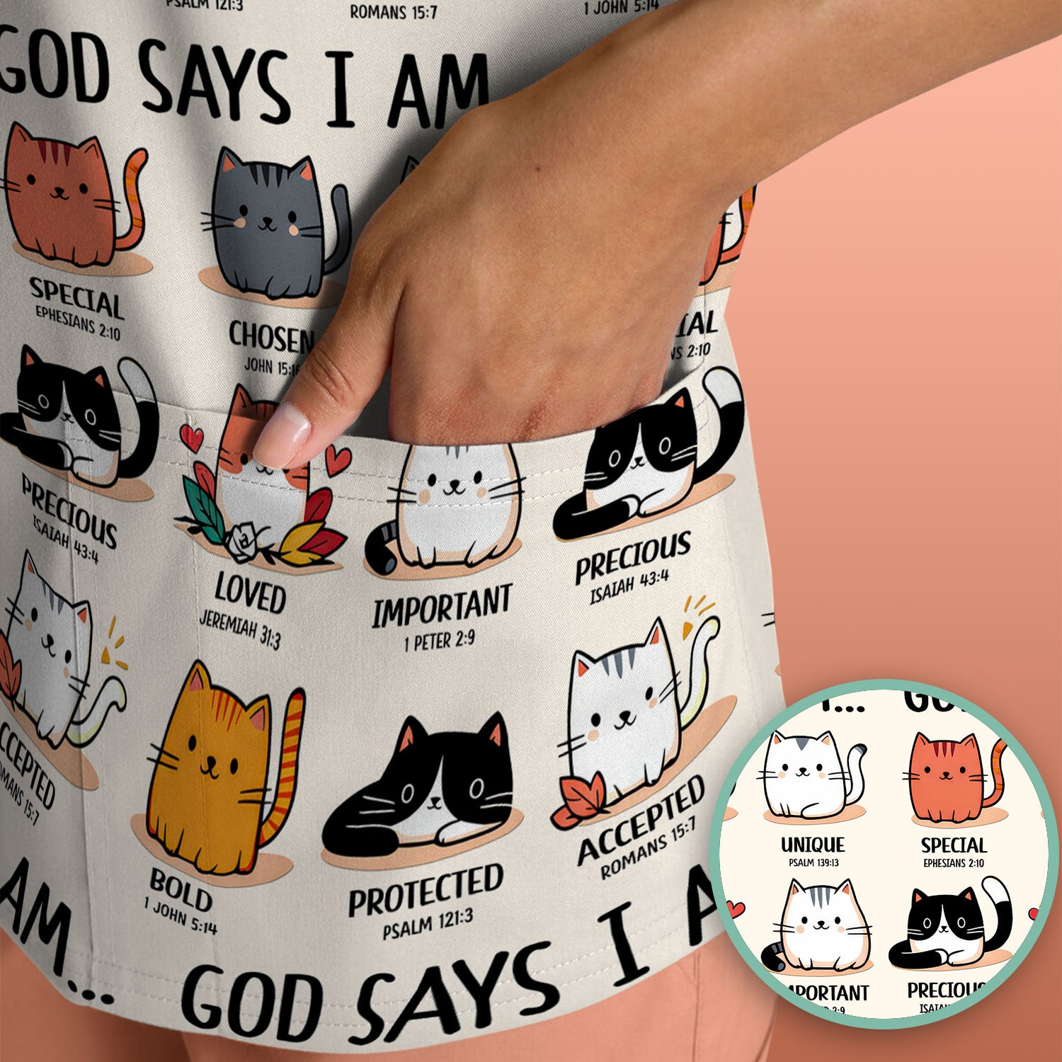 Cute Christian Cat God Says I Am Scrub Top, Comfortable Scrubs for Nurses