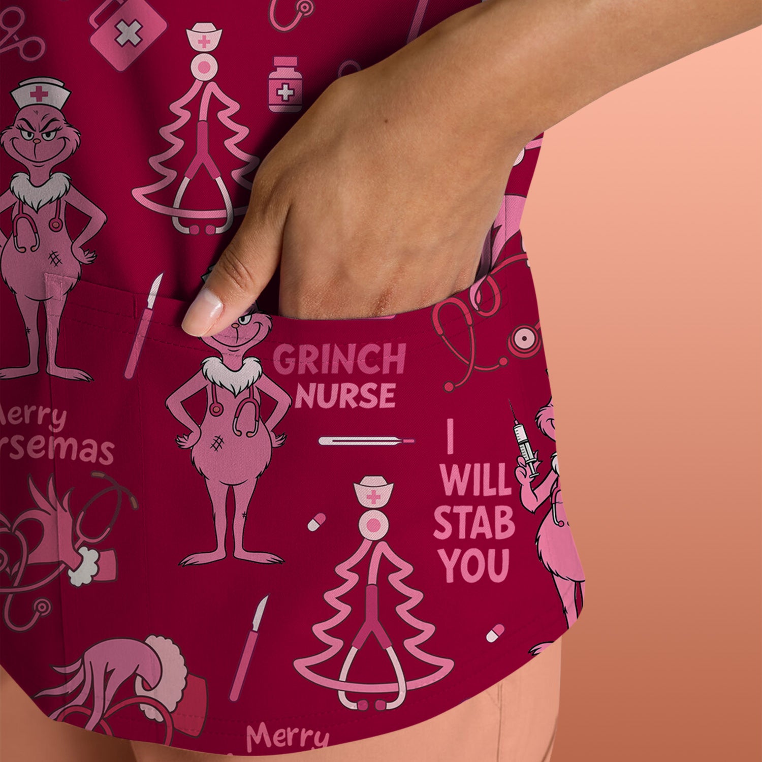 Funny Grinch Nurse Scrub Top - Merry Nursemas Shirt for Women - Multiple Color Options RN LPN CNA Gift
