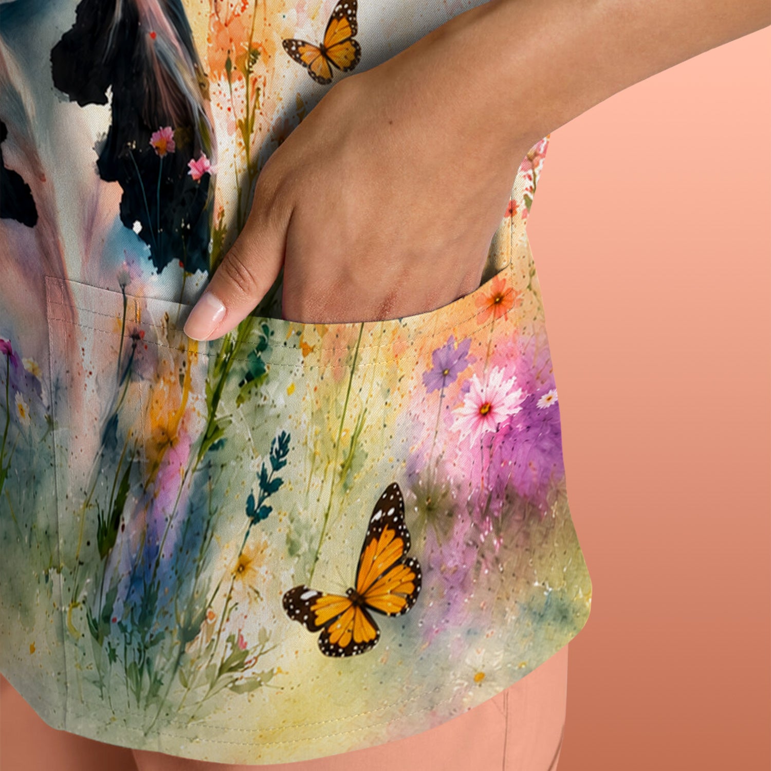 Cute Butterfly Baby Cow Pattern Scrub Top, Comfortable Scrubs for Nurses