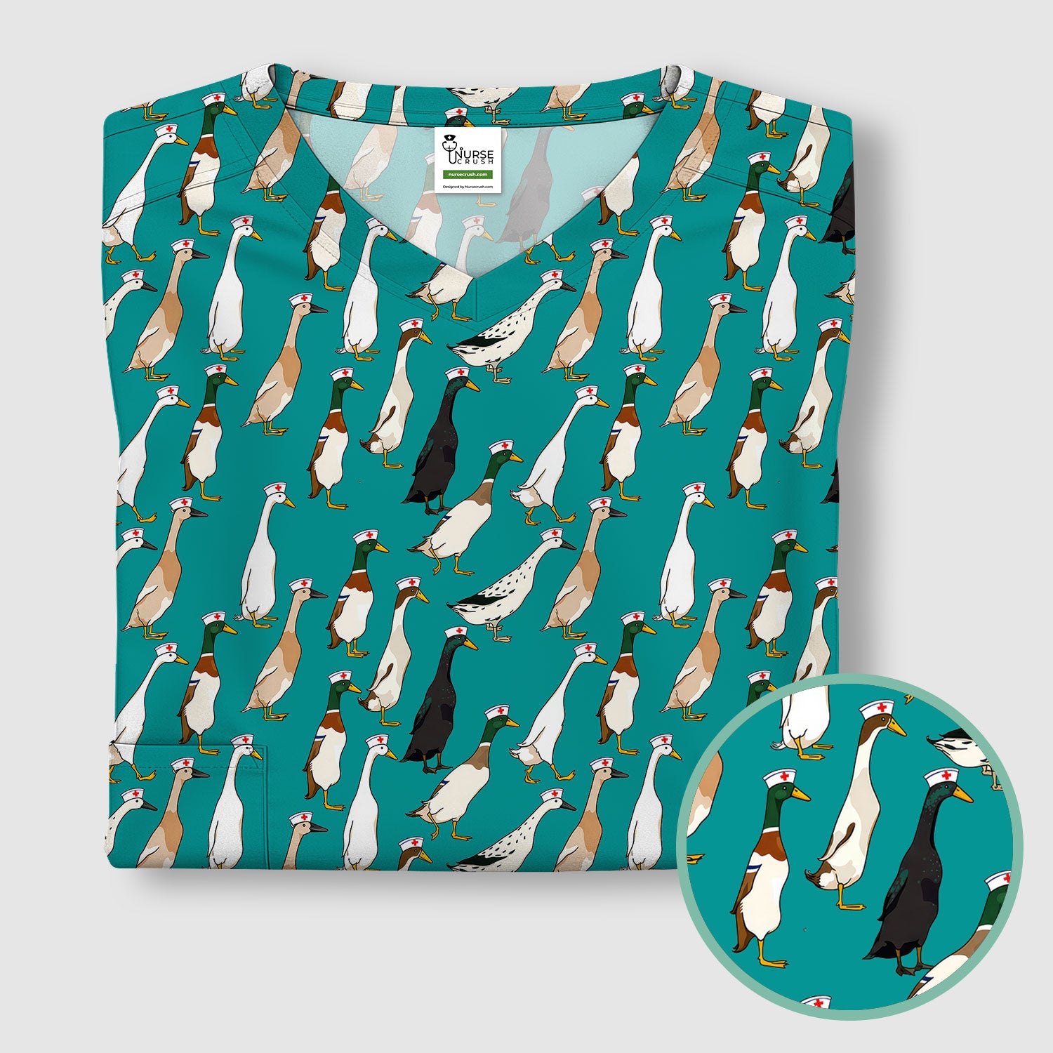 Funny Nurse Duck Pattern Scrub Top, Comfortable Scrubs for Nurses
