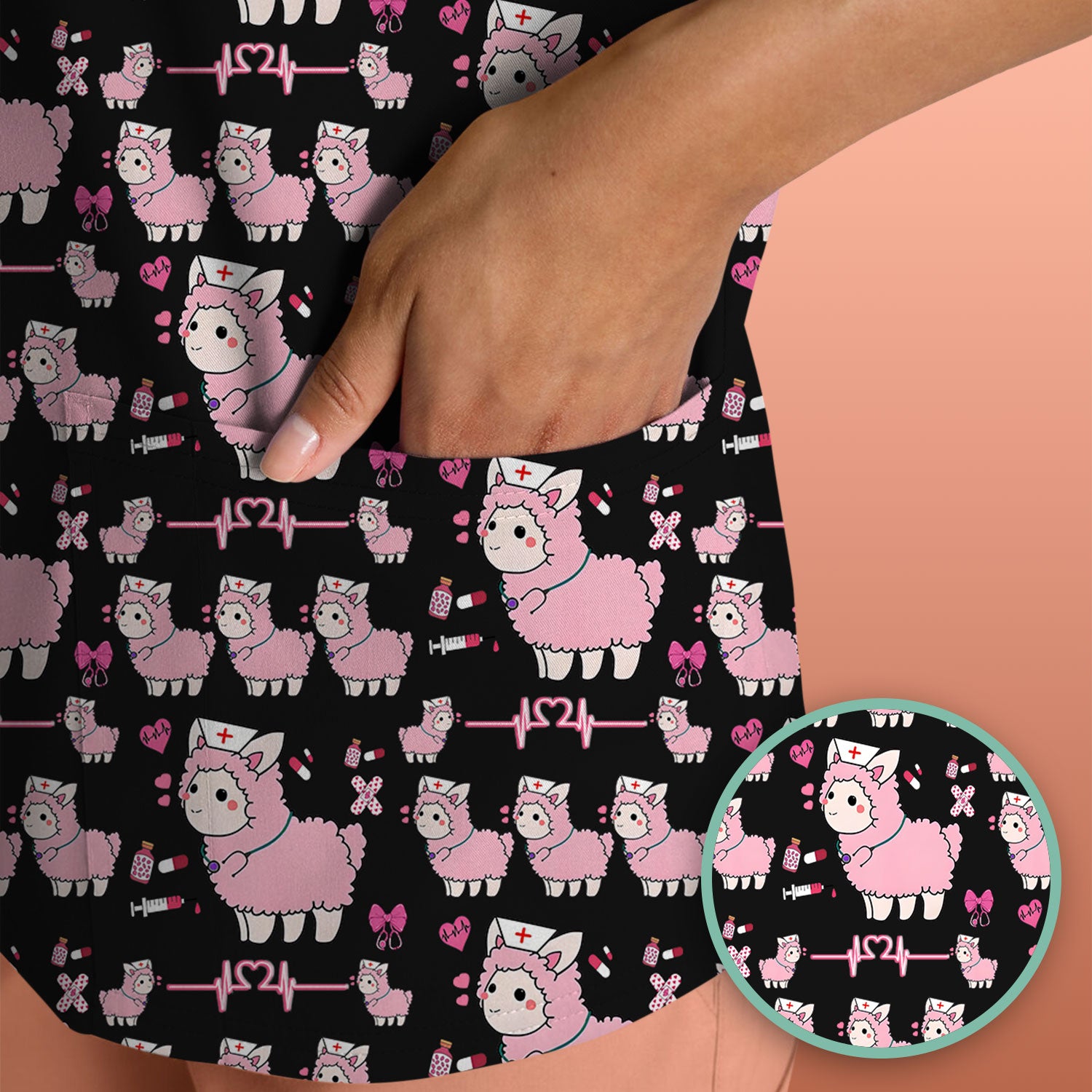 Llama Ain't Got Time For Your Drama Scrub Top, Funny Pattern Scrub Shirt, Breathable Fabrics Nursing Uniform