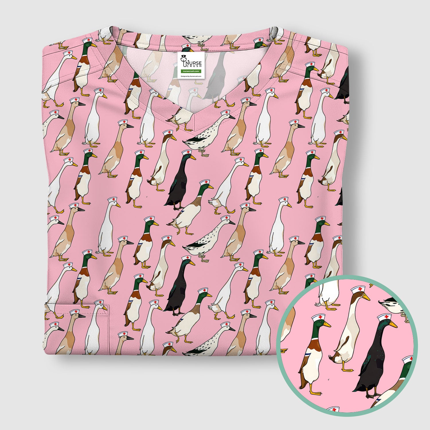 Funny Nurse Duck Pattern Scrub Top, Comfortable Scrubs for Nurses