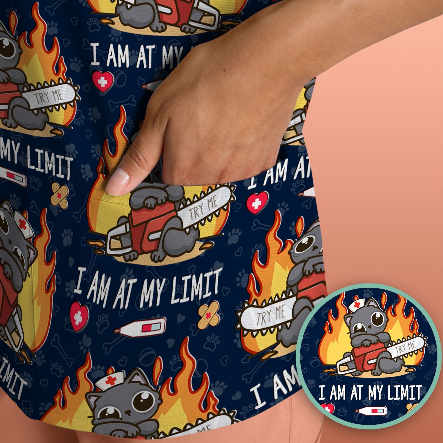 Funny Nurse Cat I Am At My Limit Scrub Top, Comfortable Scrubs for Nurses