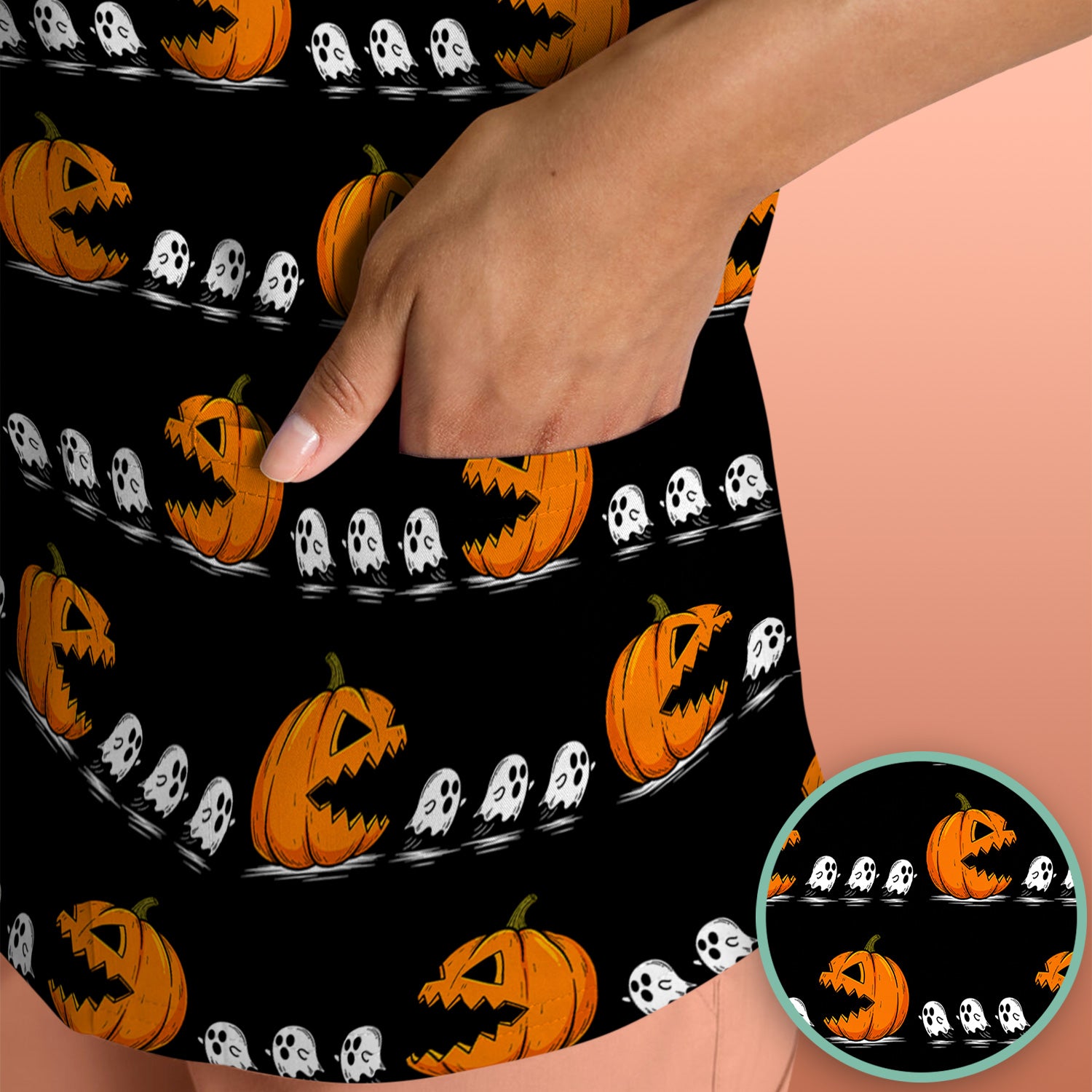 Spooky Halloween Pumpkin Ghost Scrub Top, Comfortable Scrubs for Nurses