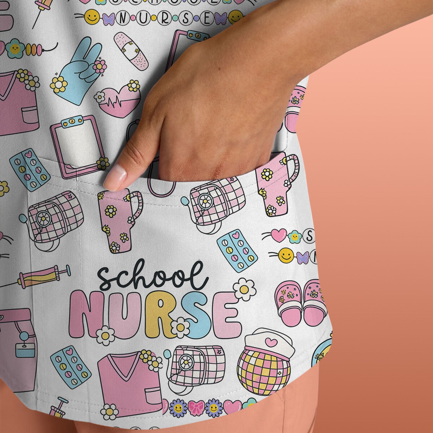 Funny School Nurse Life Shirt - Cute Medical Icons Graphic Tee - Gift for Women RN LPN Healthcare Workers