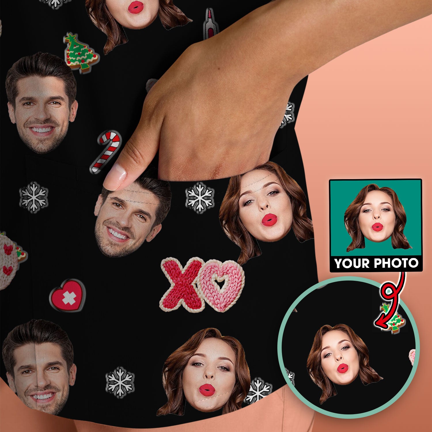 Personalized Photo Scrub Top, Custom Face XOXO Scrub Shirt, Breathable Fabrics Nursing Uniform