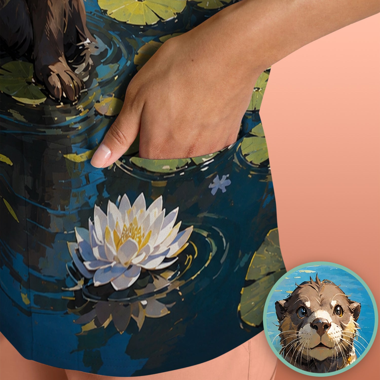 Cute Otter Pond Pattern Scrub Top, Comfortable Scrubs for Nurses