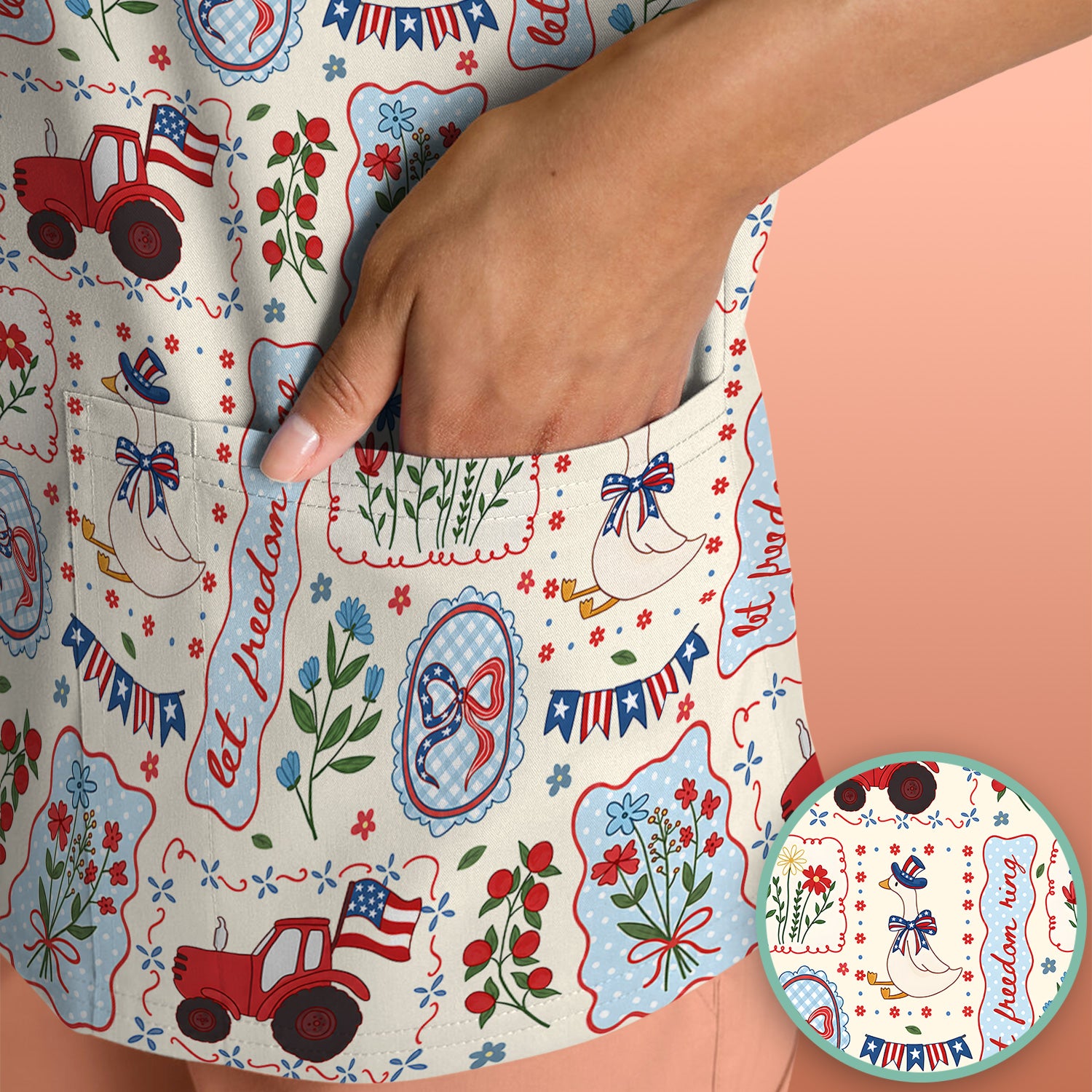 Patriotic Farm Goose Nurse Scrub Top for RN, CNA, Healthcare Workers, Americana Uniform Scrub Top, Comfortable Scrubs for Nurses