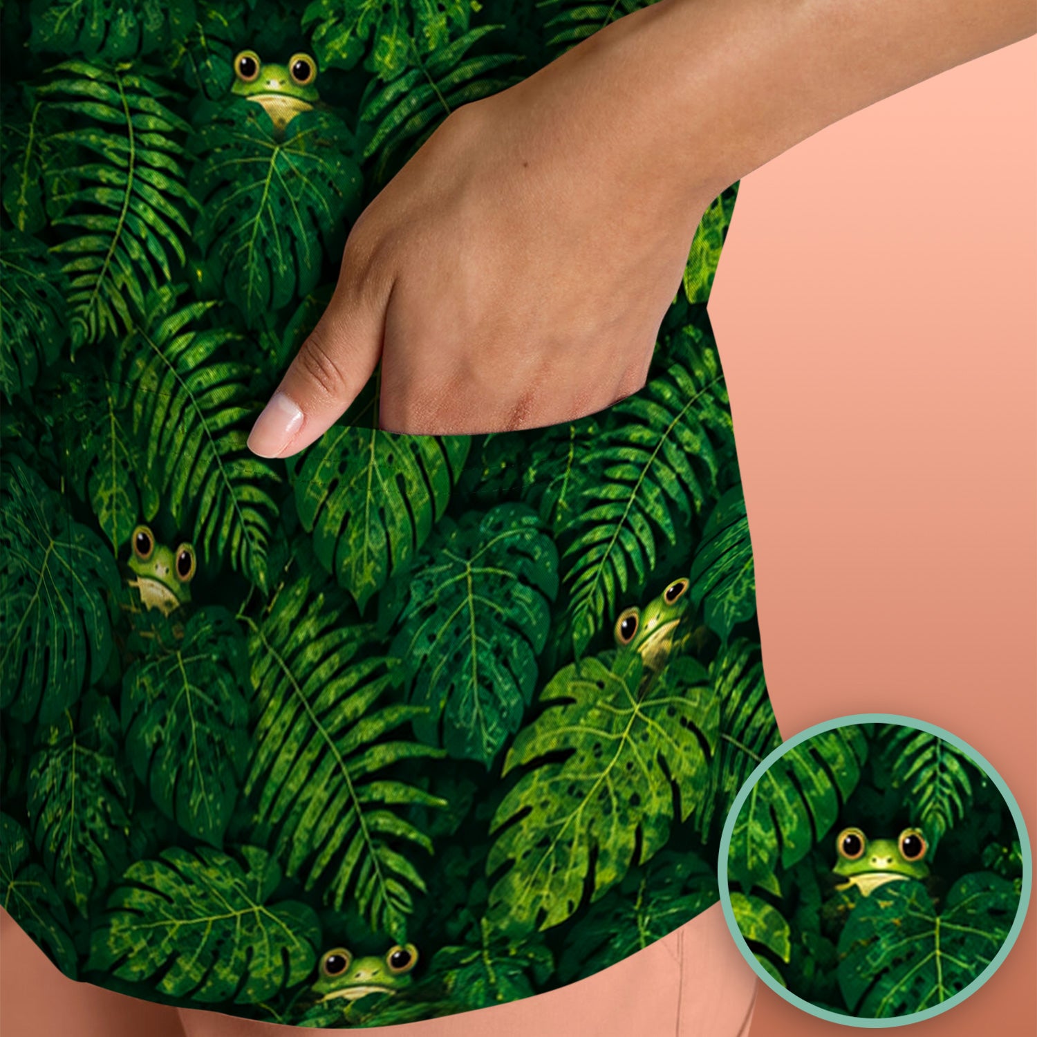 Cute Hidden Frog Jungle Pattern Scrub Top, Comfortable Scrubs for Nurses