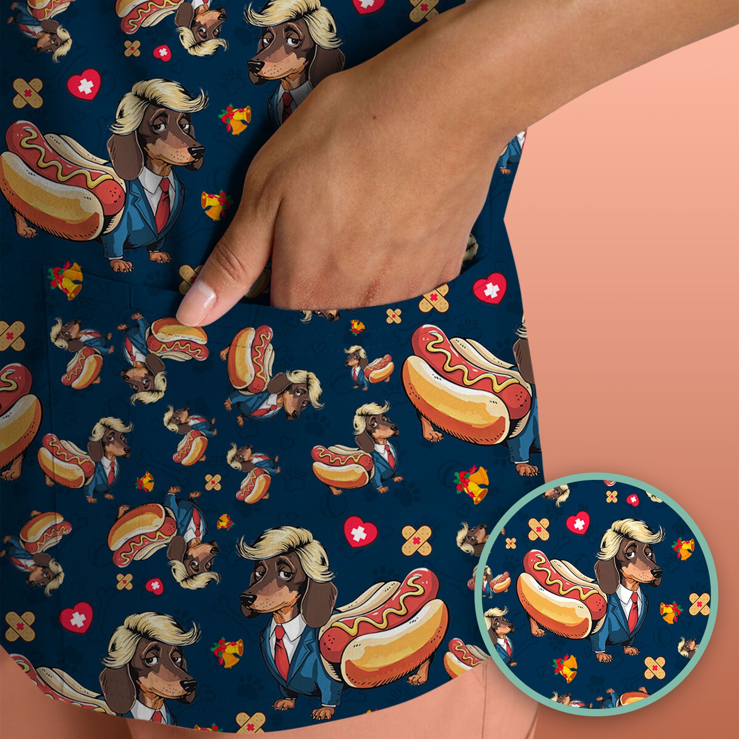They're Eating The Dogs - Funny Dachshund Hot Dog Scrub Top - Hilarious Medical Uniform