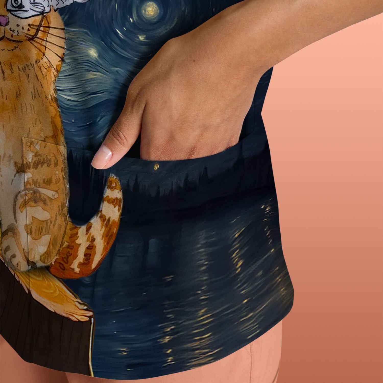 Cat Under Starry Night Sky Art Print Scrub Top, Comfortable Scrubs for Nurses