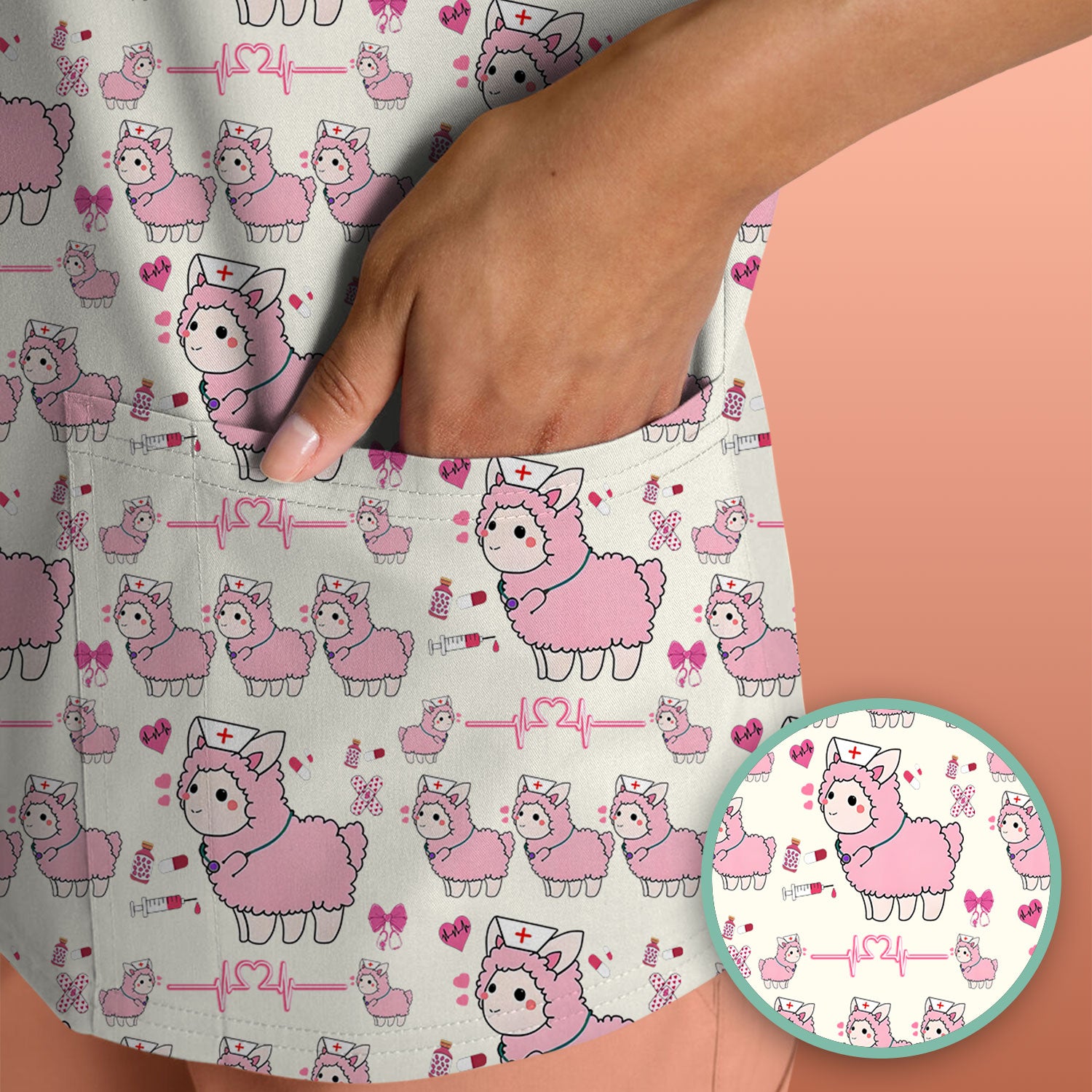 Llama Ain't Got Time For Your Drama Scrub Top, Funny Pattern Scrub Shirt, Breathable Fabrics Nursing Uniform