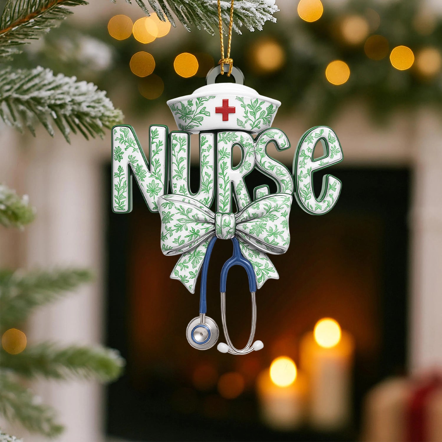 Toile De Jouy Nurse Ornament – Elegant Floral Christmas Ornament for Nurses, Custom Medical Ornament, RN LPN CNA Gift