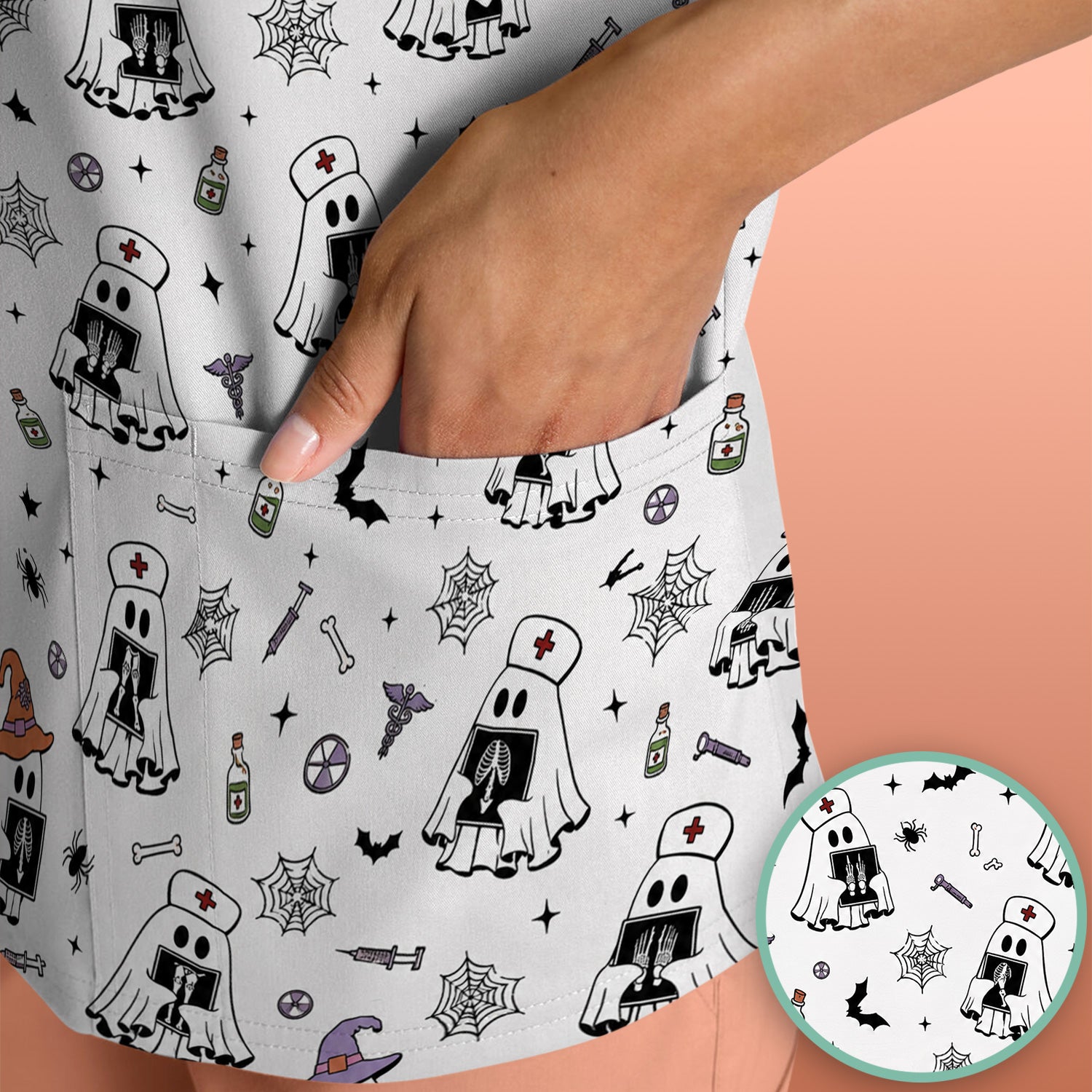 Halloween Ghost Nurses With X-Rays Scrub Top, Comfortable Scrubs for Nurses
