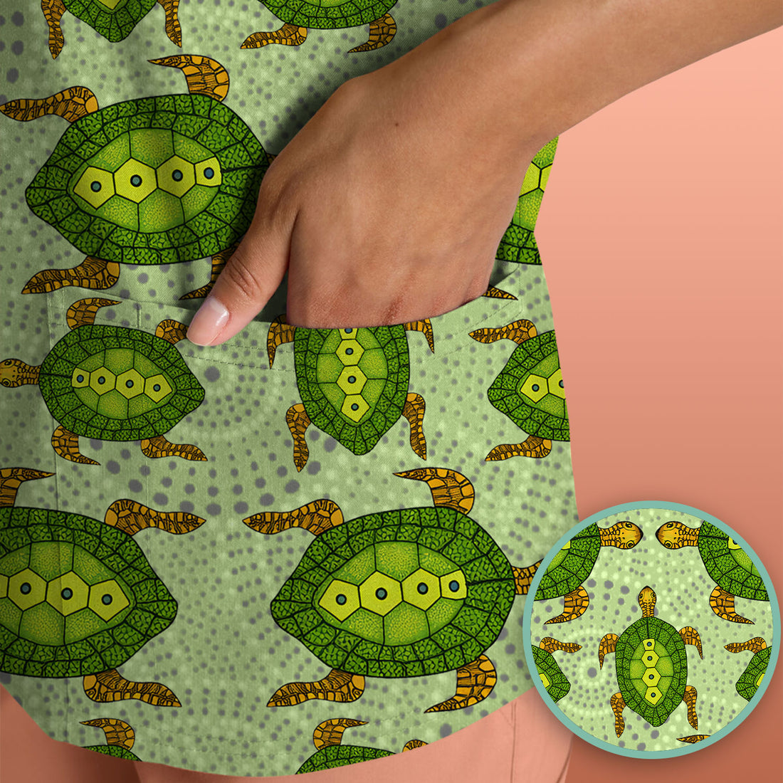 Australian Turtle Dot Art Inspired Nursing Scrub Top - Women V-Neck Shirt