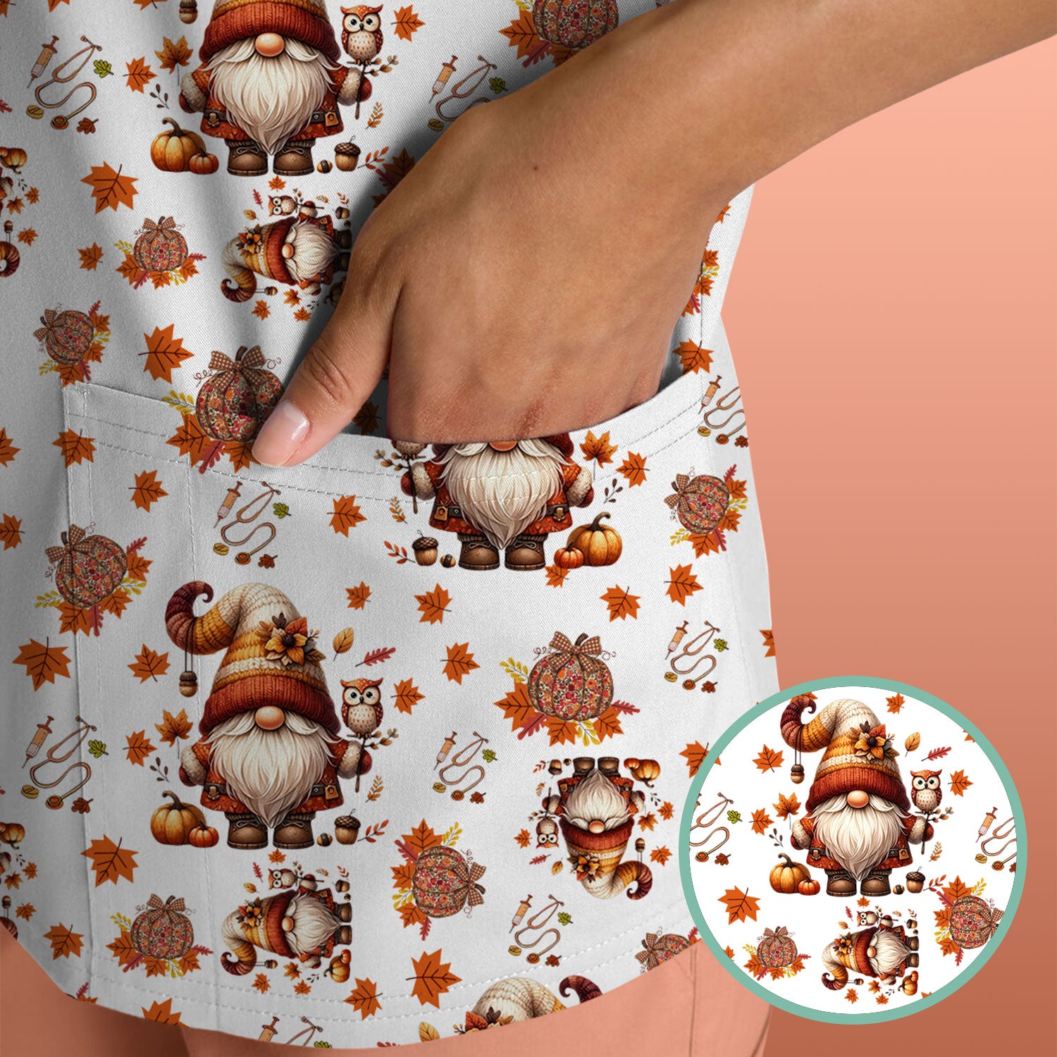 Autumn Leaves Pumpkin Scrubs for Women - Comfortable Scrubs for Nurses - Breathable Fabrics Nursing Uniform