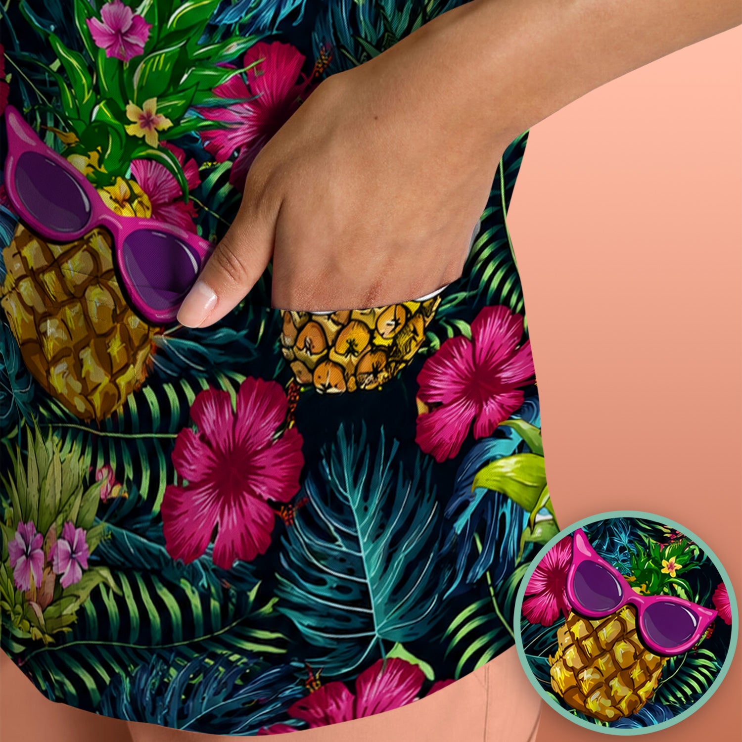 Cute Tropical Pineapple Sunglasses Pattern Scrub Top, Comfortable Scrubs for Nurses