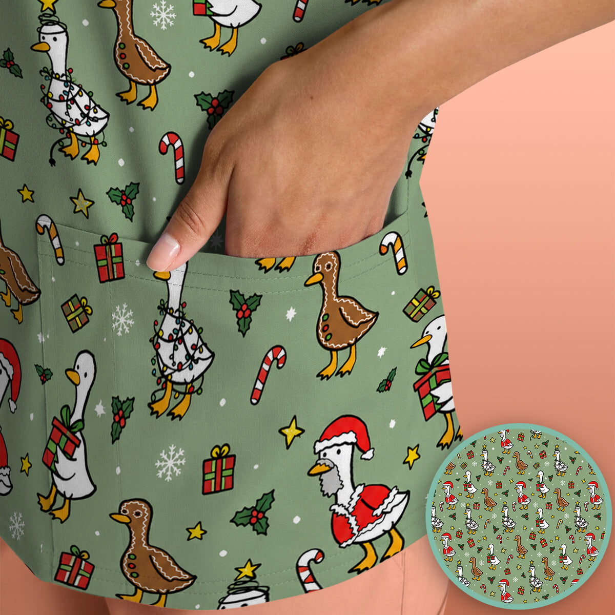 Christmas Geese In Festive Costumes Scrub Top, Comfortable Scrubs for Nurses