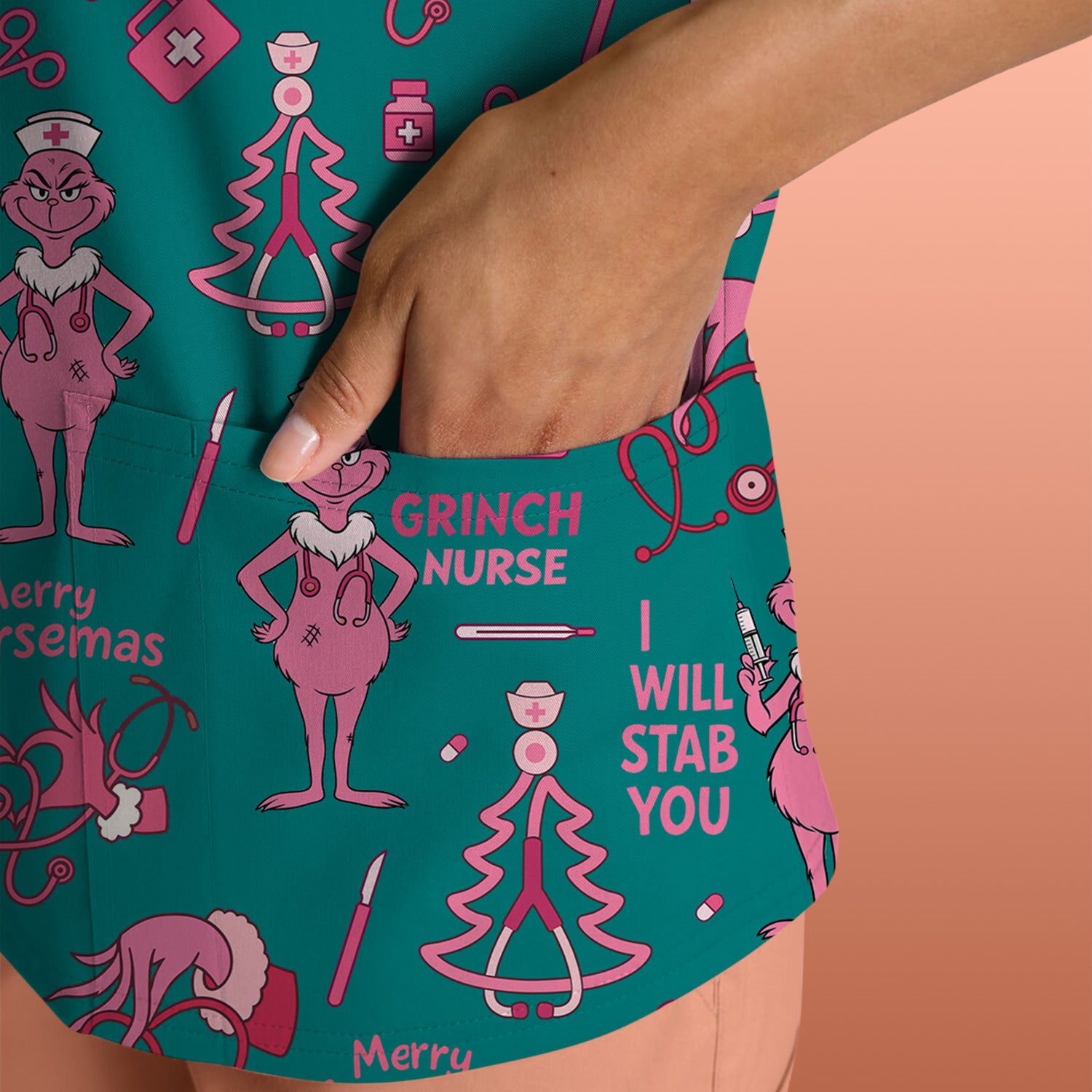 Funny Grinch Nurse Scrub Top - Merry Nursemas Shirt for Women - Multiple Color Options RN LPN CNA Gift