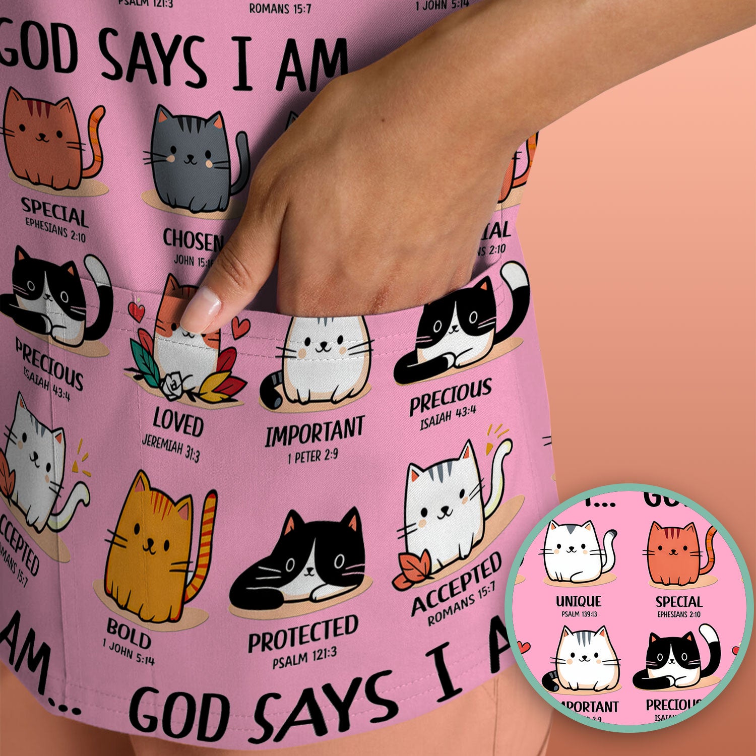 Cute Christian Cat God Says I Am Scrub Top, Comfortable Scrubs for Nurses