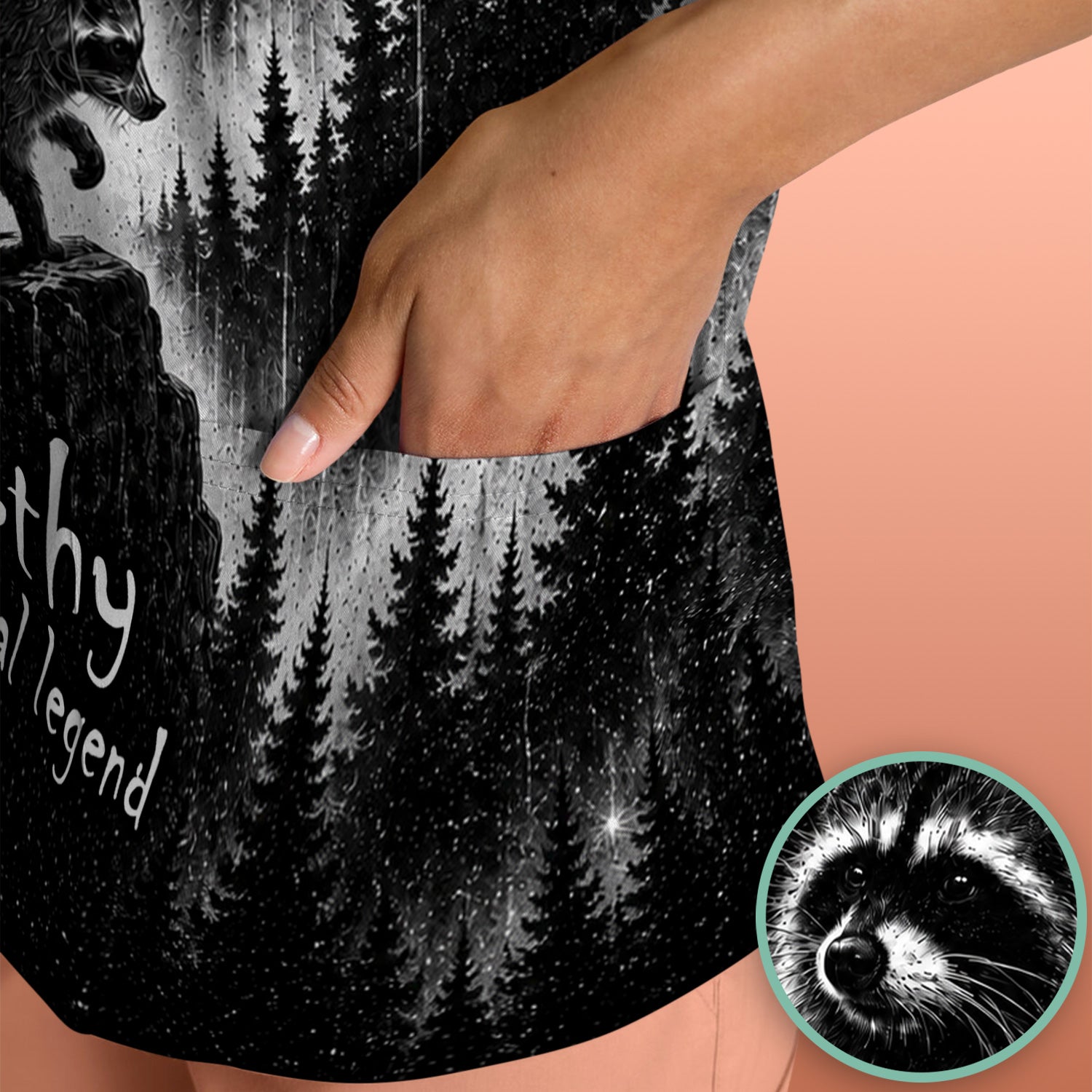 Moonlit Raccoon Forest Print Scrub Top, Comfortable Scrubs for Nurses