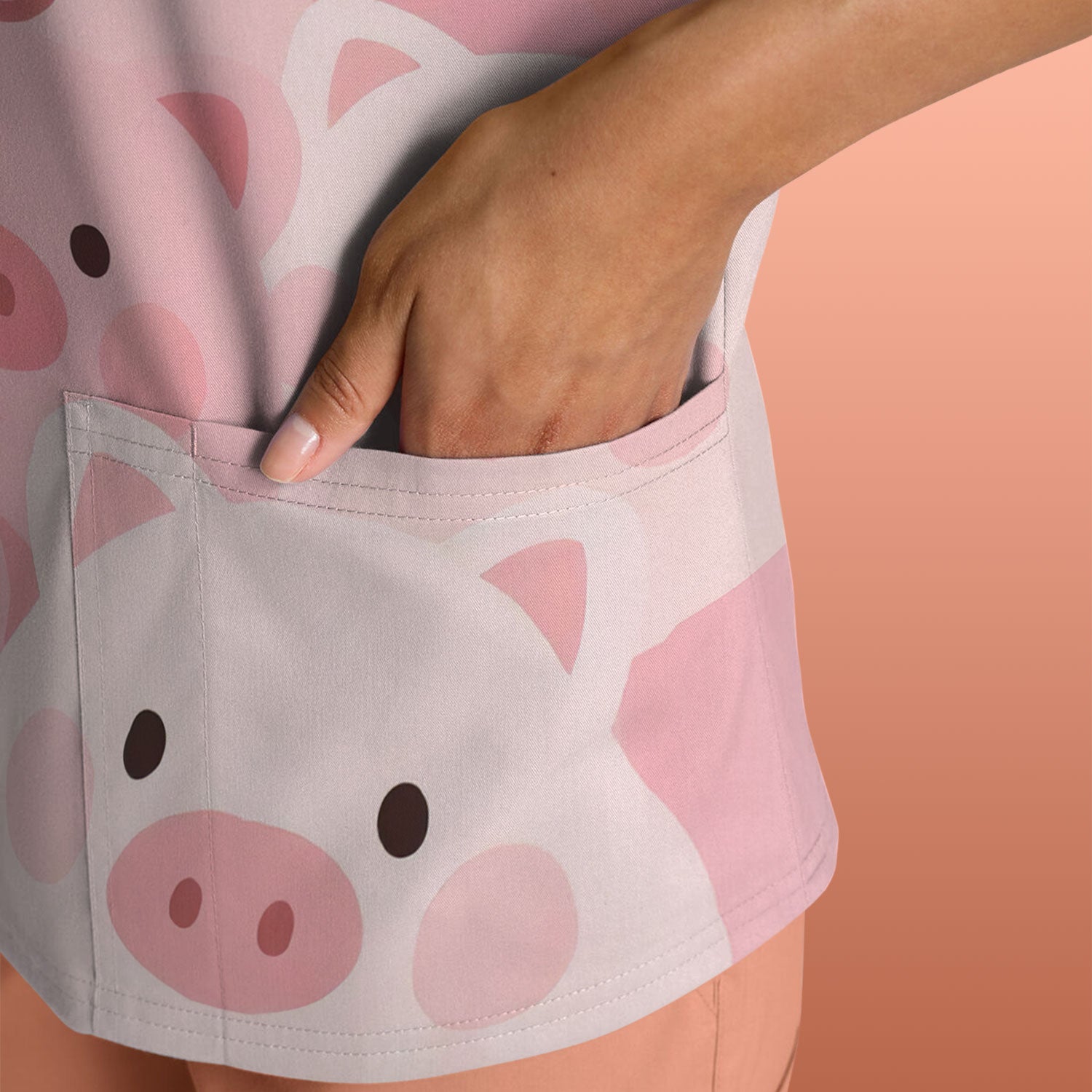 Cute Pig Nursing Scrub Top, Comfortable Scrubs For Nurses