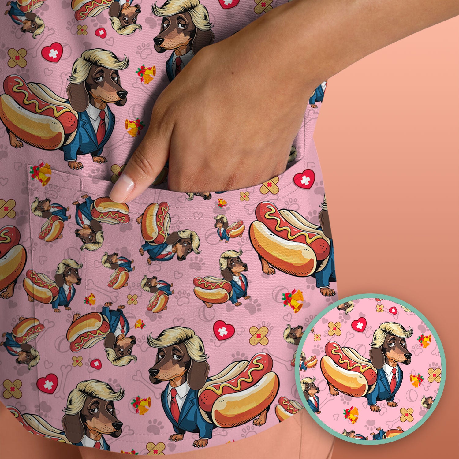 They're Eating The Dogs - Funny Dachshund Hot Dog Scrub Top - Hilarious Medical Uniform