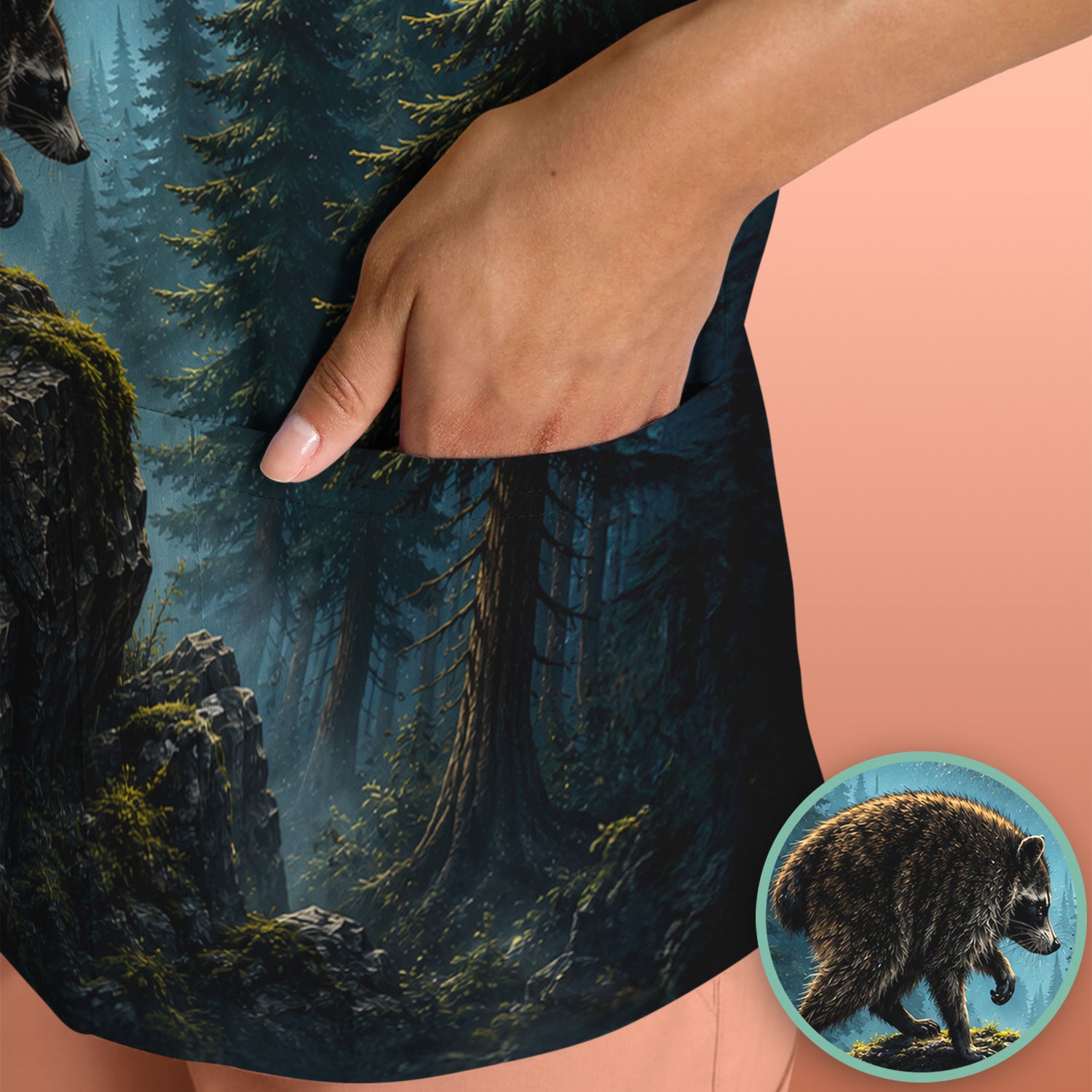Raccoon On A Moonlit Branch Print Scrub Top, Comfortable Scrubs for Nurses