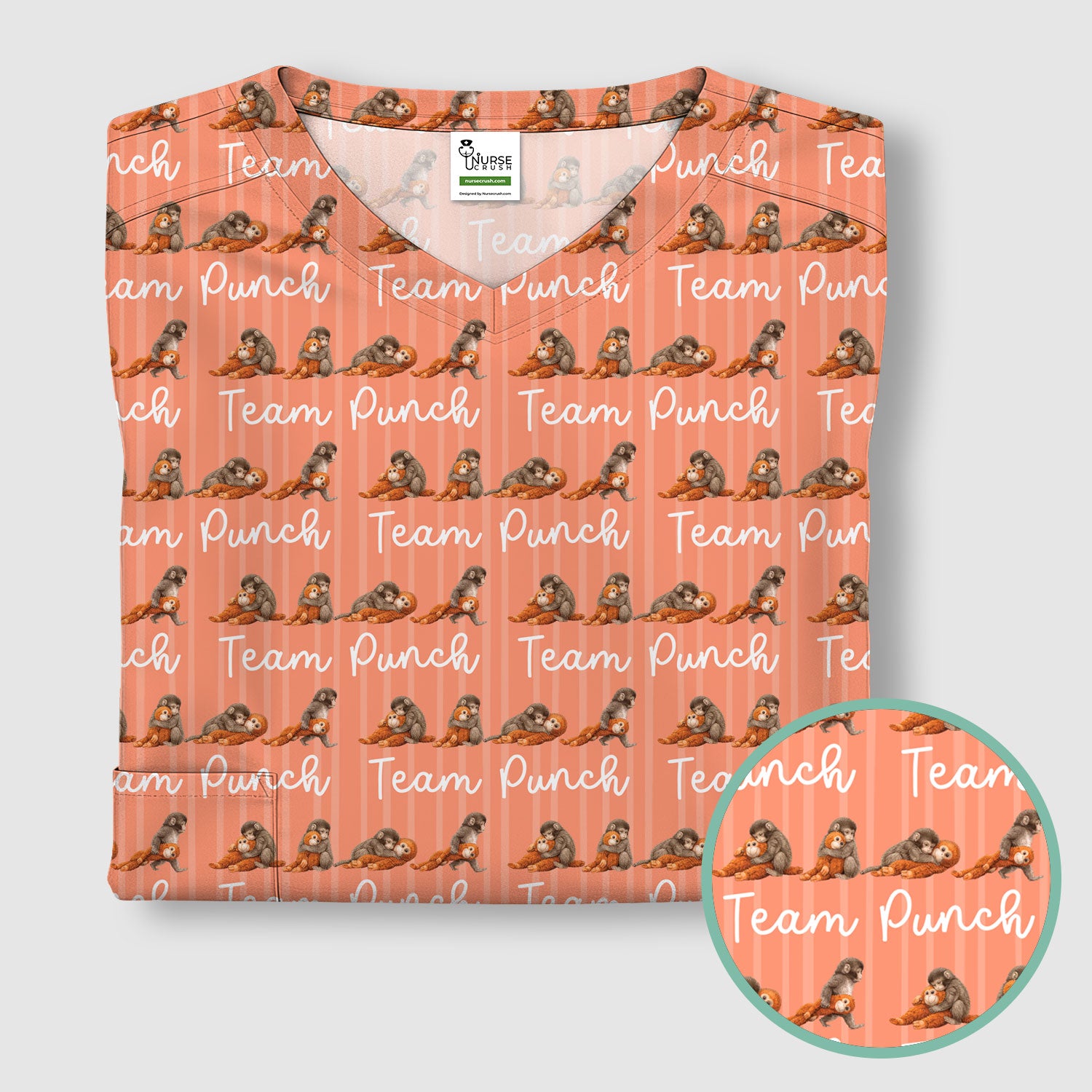 Funny Monkey Team Punch Scrub Top, Breathable Fabrics Nursing Uniform