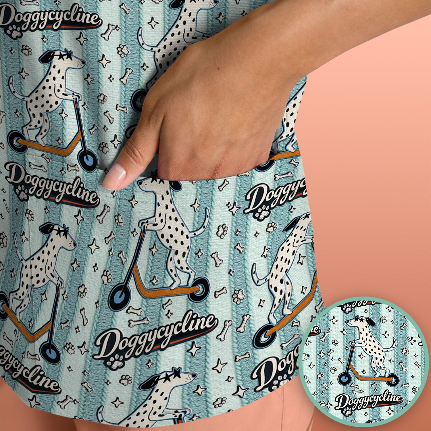 Veterinary Dalmatian Dog Pattern Scrub Top, Comfortable Scrubs for Nurses