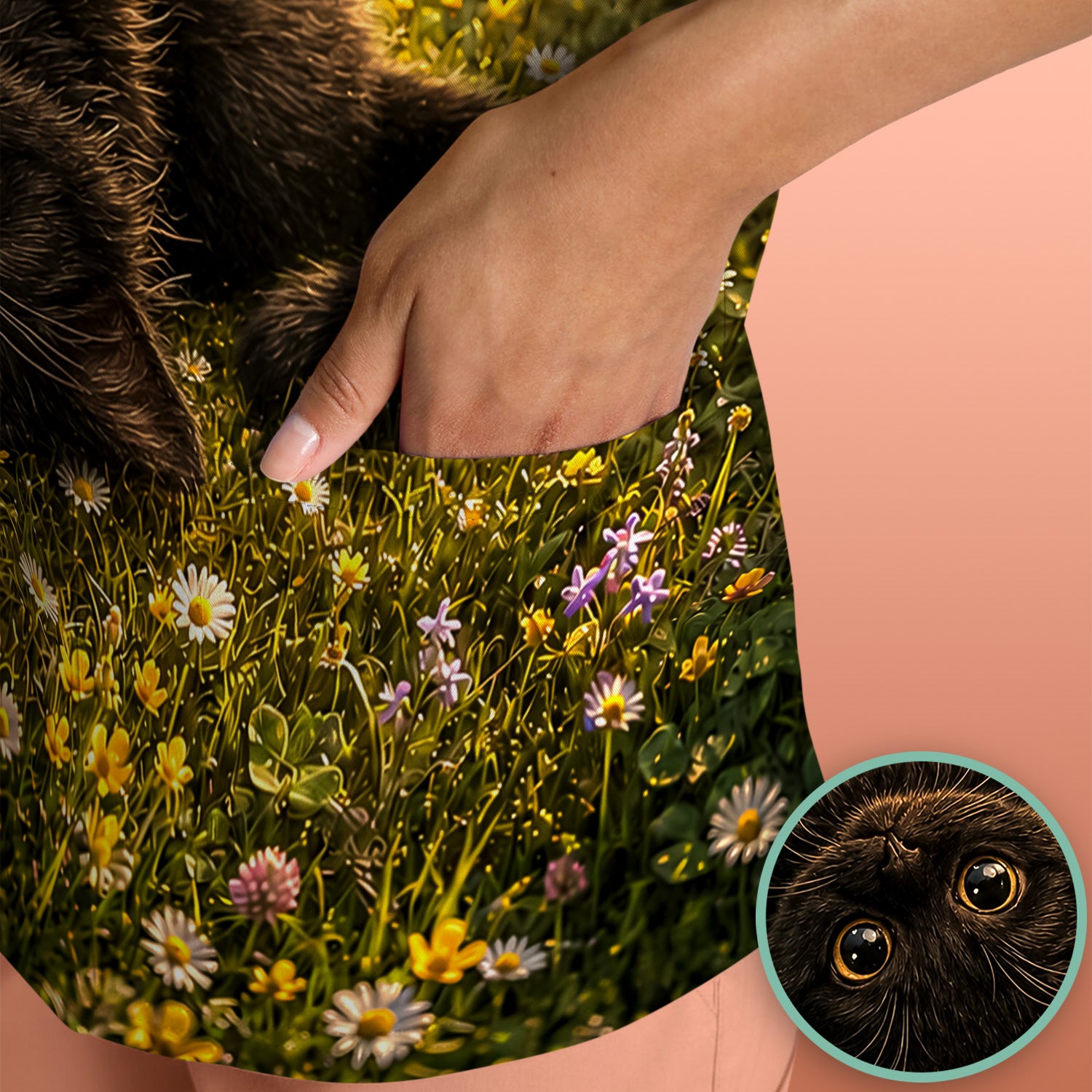 Upside Down Black Cat Meadow Pattern Scrub Top, Comfortable Scrubs for Nurses