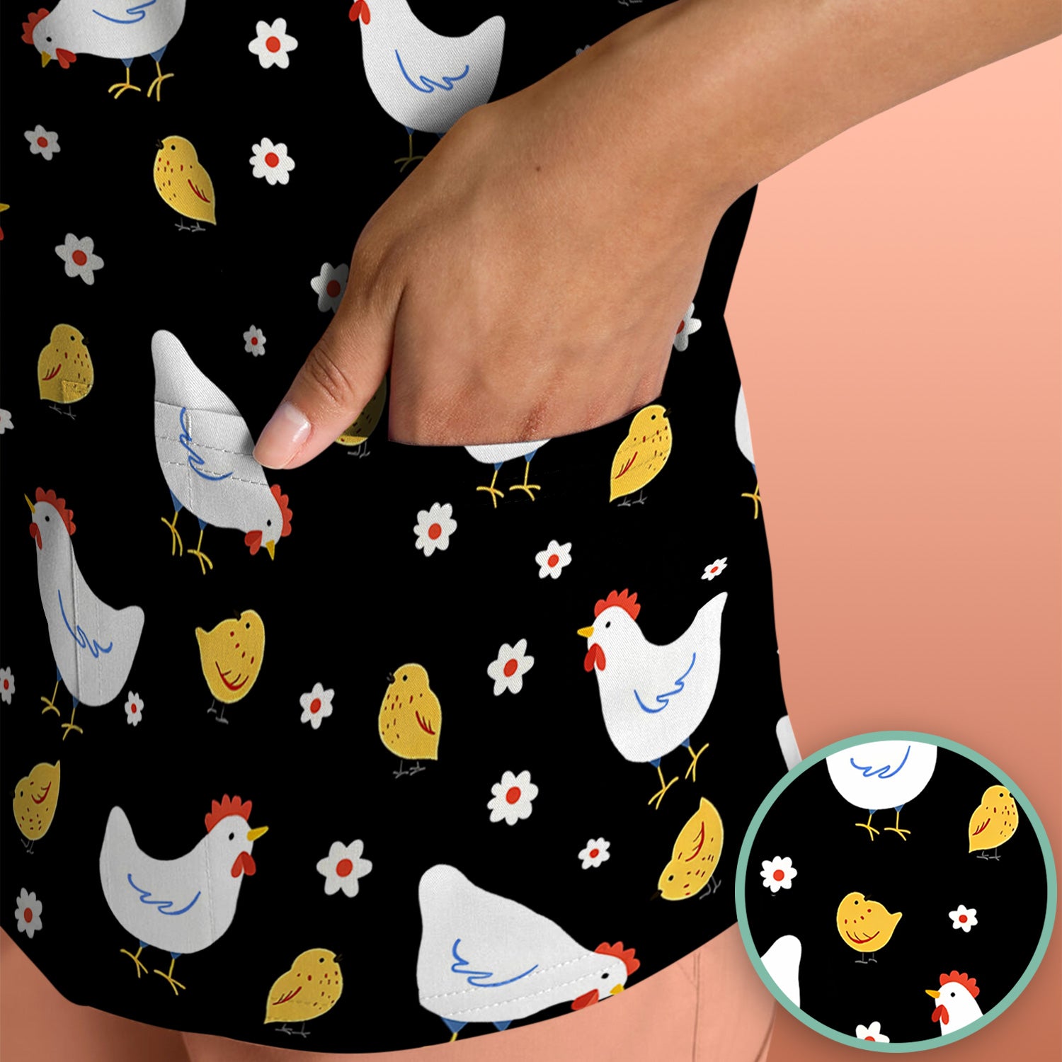Chicken And Cute Chicks Pattern Scrubs Top, Comfortable Scrubs for Nurses