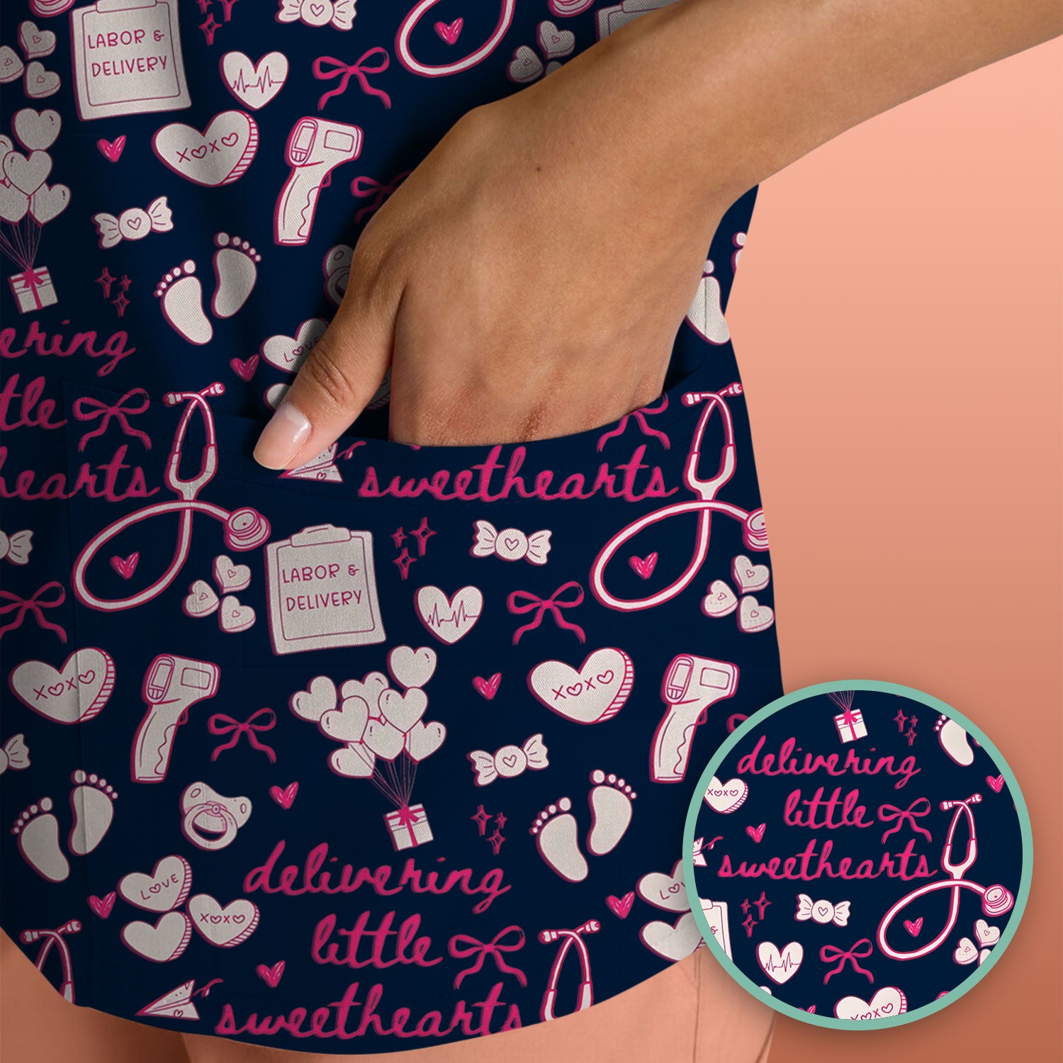 Valentine Labor And Delivery Scrub Top, XOXO Pattern Scrub Shirt, Breathable Fabrics Nursing Uniform For Women