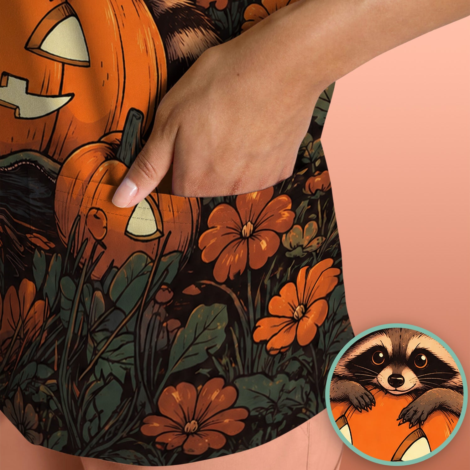 Spooky Halloween Raccoon Print Scrub Top, Comfortable Scrubs for Nurses