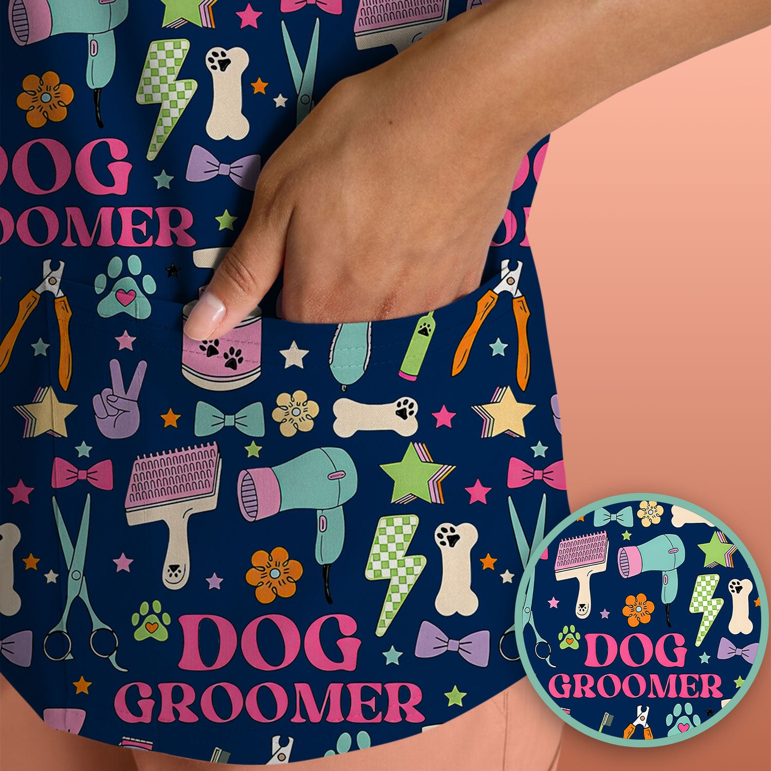 Dog Groomer Tools Pattern Nursing Scrub Top, Comfortable Scrubs for Nurses