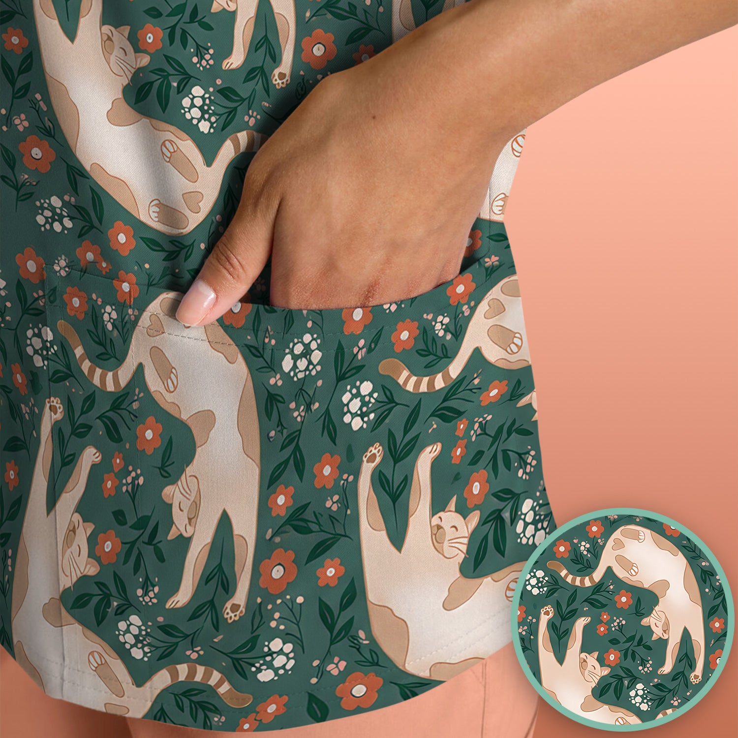 Glowing Blue Butterfly Garden Pattern Scrub Top, Comfortable Scrubs for Nurses