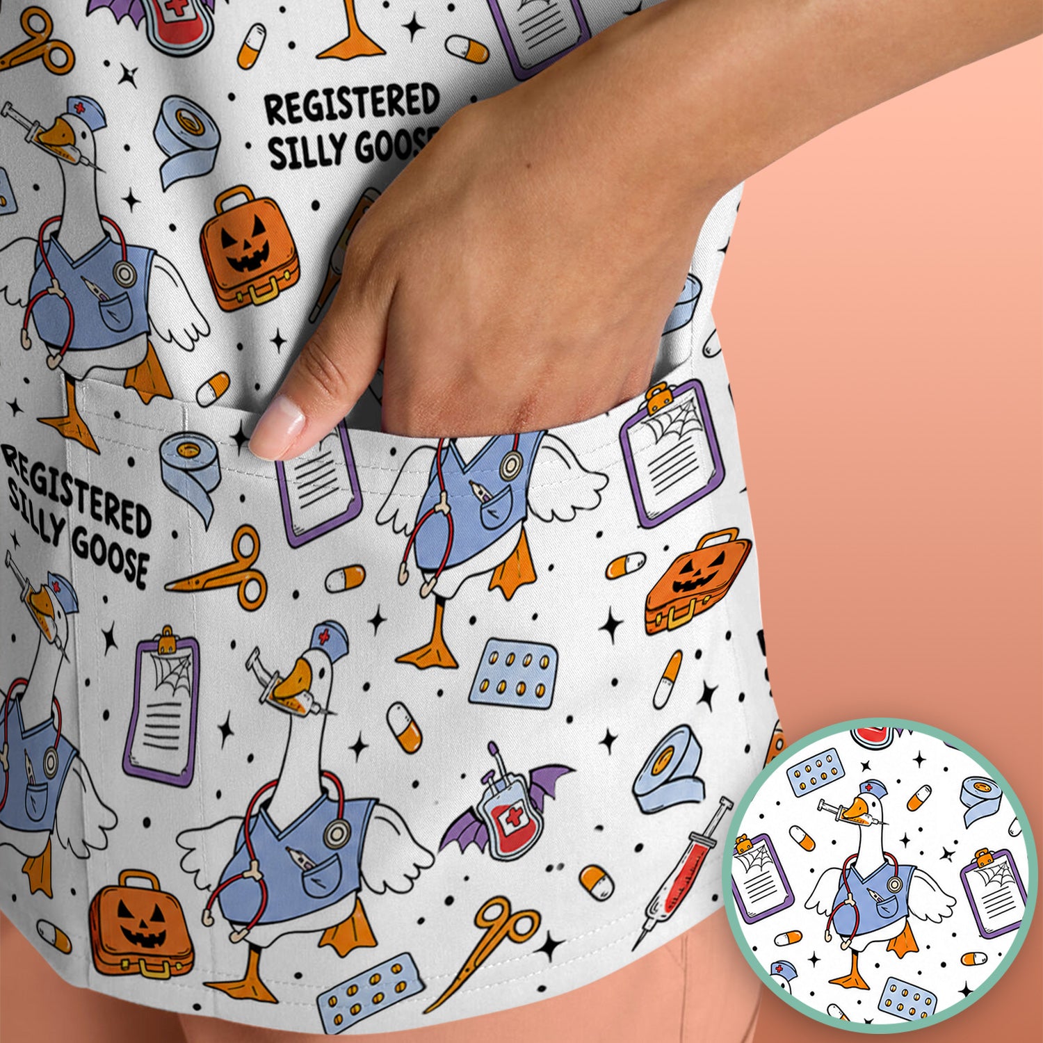 Funny Halloween Registered Silly Goose Scrub Top, Comfortable Scrubs for Nurses