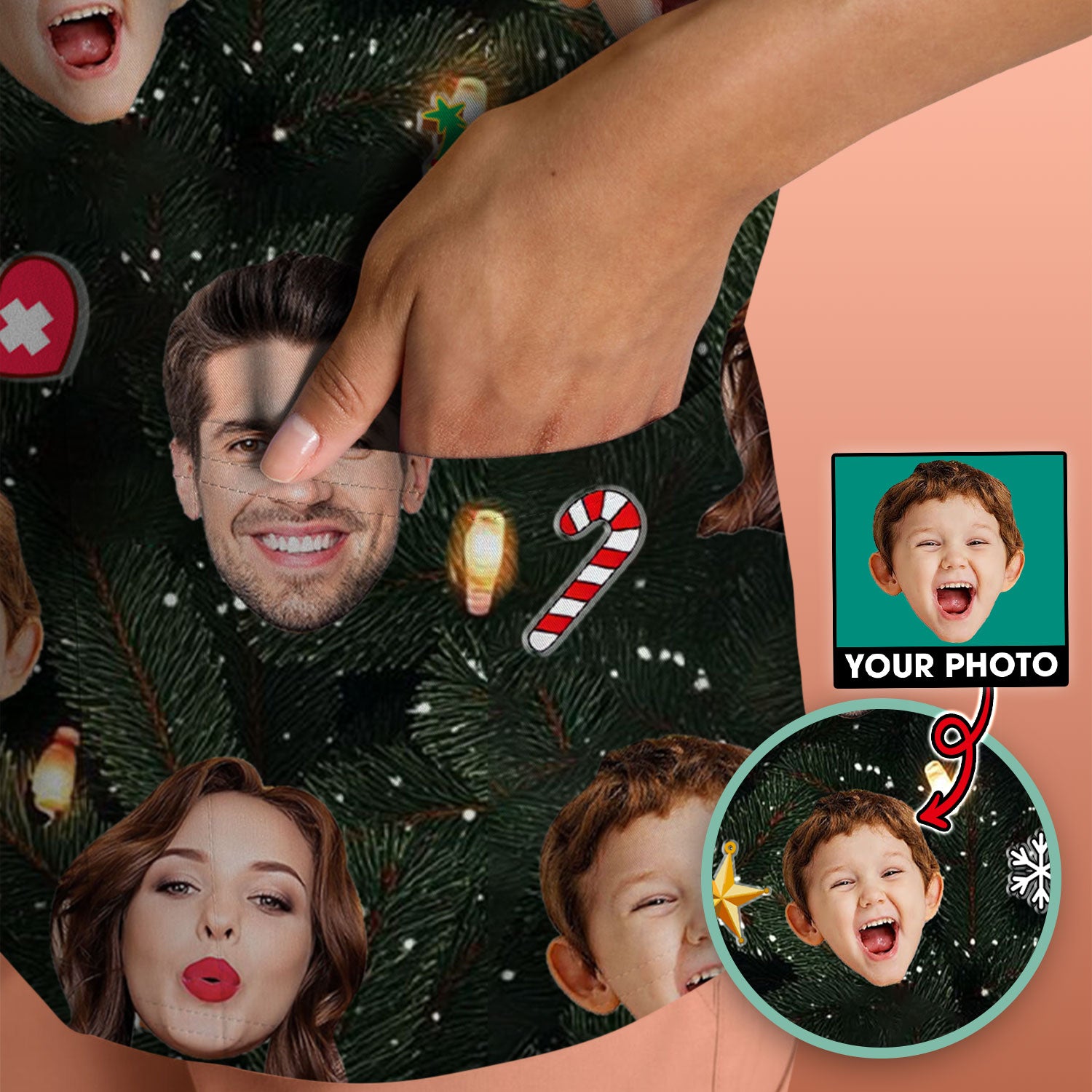 Personalized Christmas Photo Scrub Top, Funny Xmas Custom Face Scrub Shirt, Breathable Fabrics Nursing Uniform