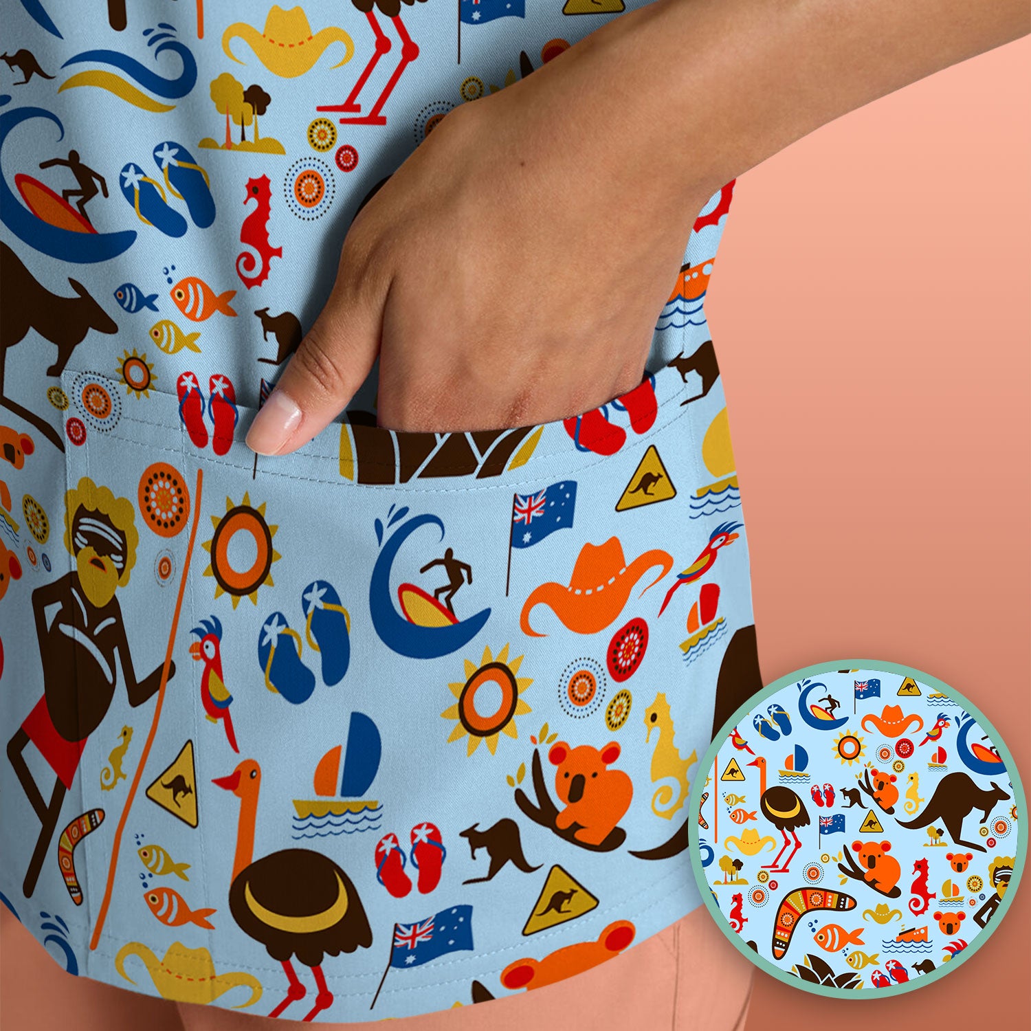 Indigenous Inspired Icon Scrub Top, Australia Culture Pattern Nurse Shirt, Comfortable Scrubs For Nursing