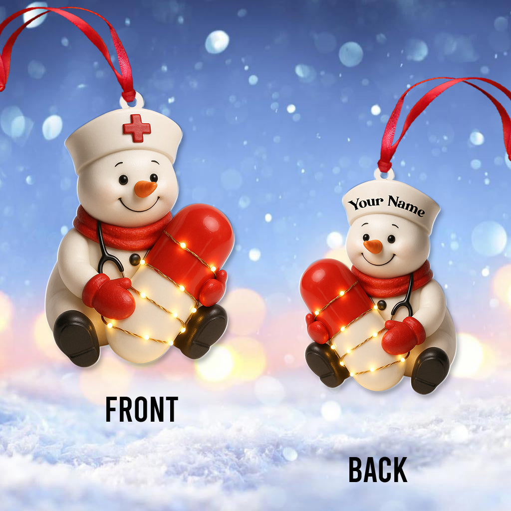 Personalized Nurse Snowman Ornament, Custom Name Christmas Medical Pill Decor, Gift For Nursing
