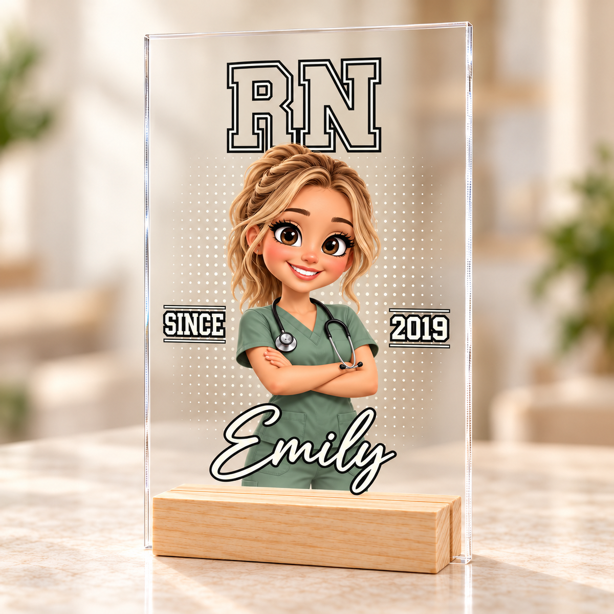 Personalized Chibi Nurse Acrylic Plaque, Custom Photo, Name, Year & Job Title Gift