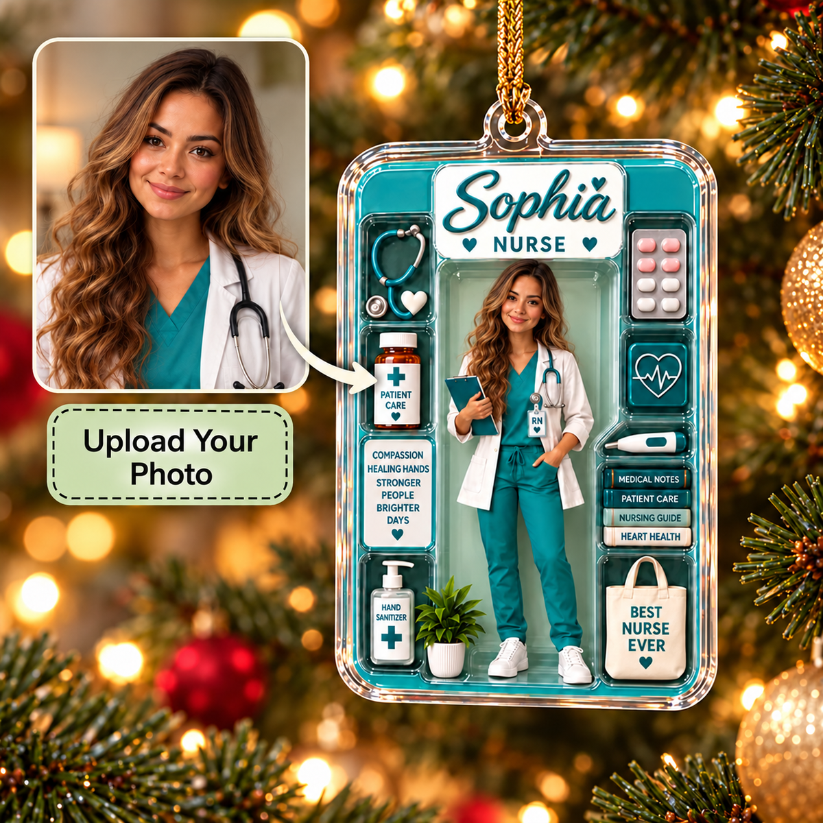 Personalisierter Namens-Schneekugel-Anhänger als Enten-Krankenschwester, Weihnachtsgeschenk für Pflegefachkräfte, personalisierte Weihnachtsdeko