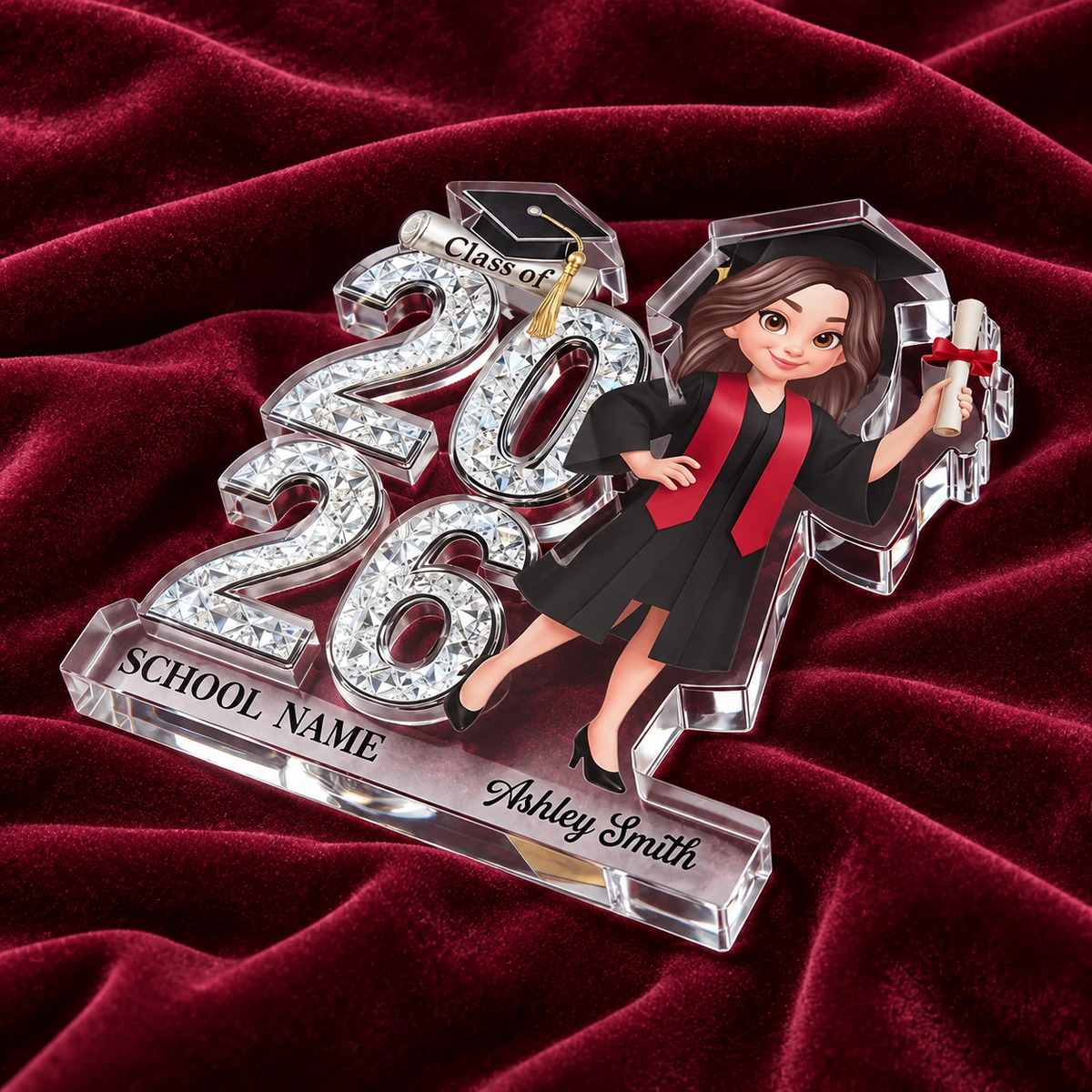 Personalized Class of 2026 Graduation Girl Acrylic Plaque – Custom Name & School Graduation Gift