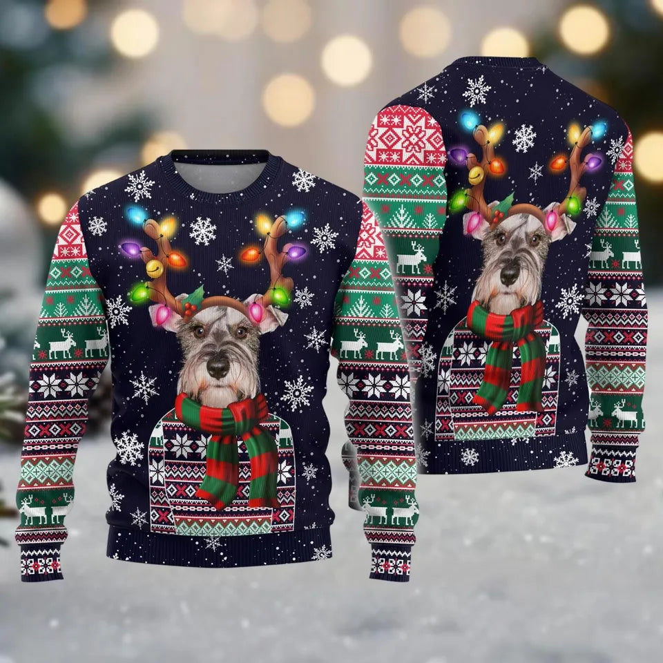 Funny Xmas Nurse Sweater, Christmas Schnauzer Dog Ugly Sweater, Cute Pet Xmas Sweater For Nursing
