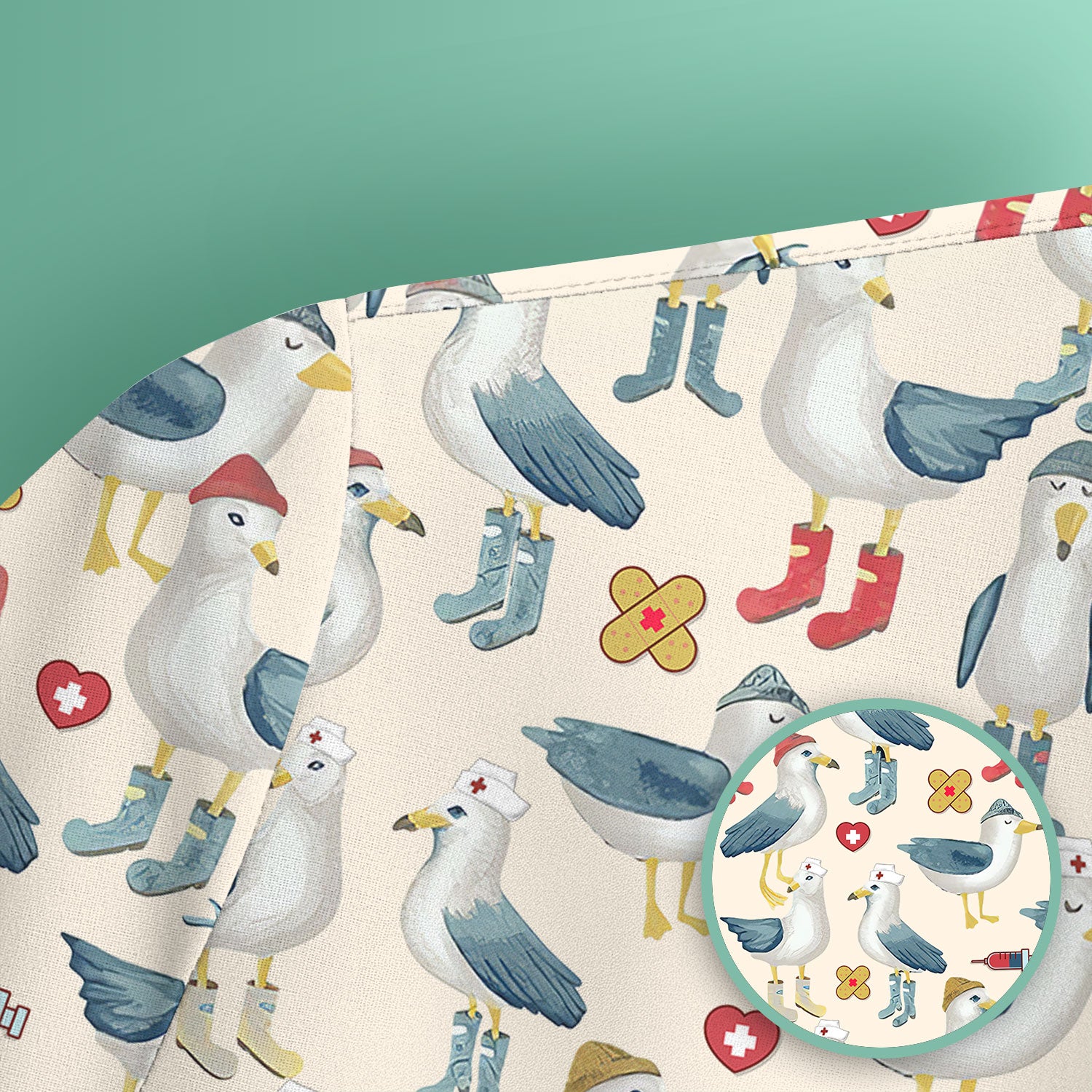 Seagull Scrub Top for Nurses - Adorable Birds Medical Uniform - Funny Shirt for RN CNA LPN