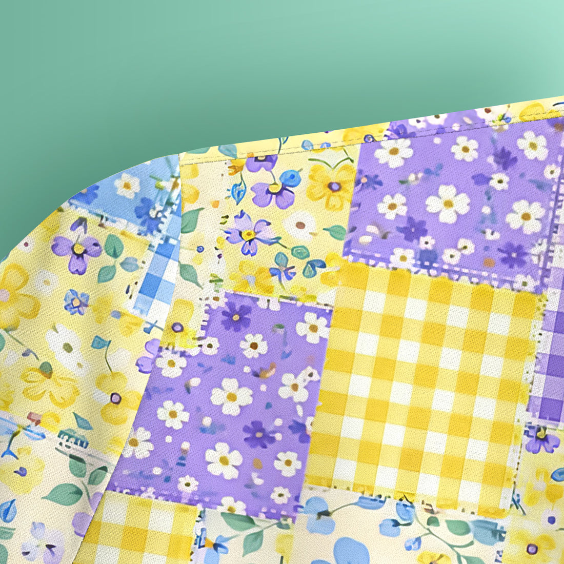 Cute Floral Patchwork Gingham Pattern Scrub Top, Breathable Fabrics Nursing Uniform