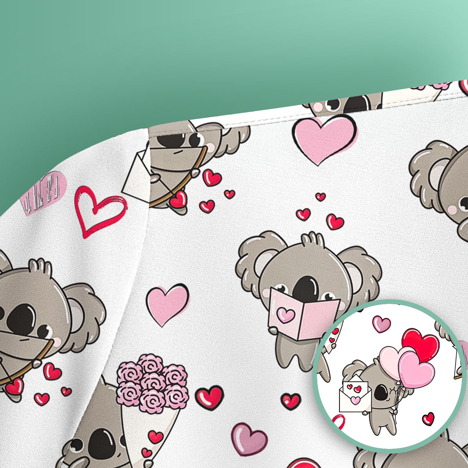 Valentine Koala Holding Flowers Cute Print Scrub Top, Comfortable Scrubs for Nurses