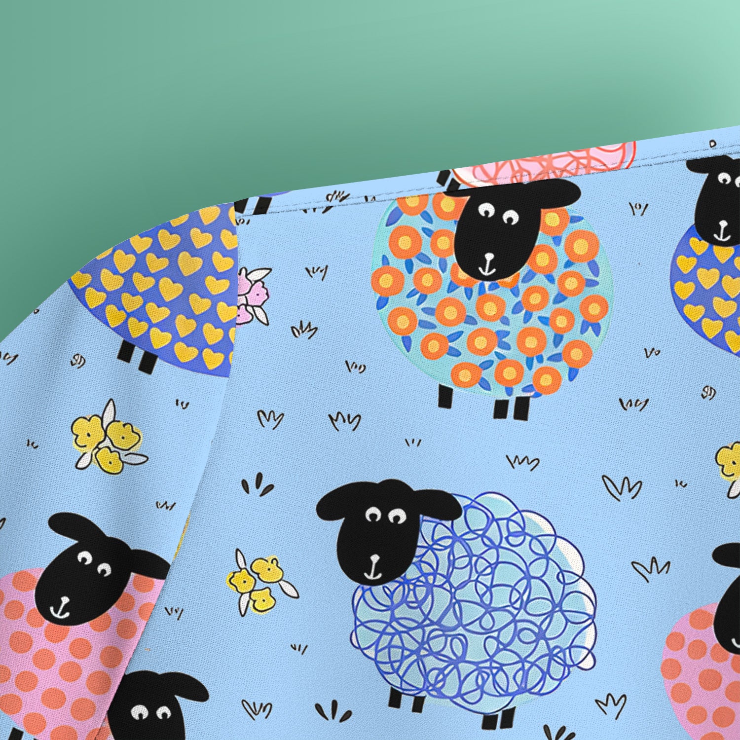 Funny Colorful Sheep Pattern Scrub Top, Comfortable Scrubs for Nurses